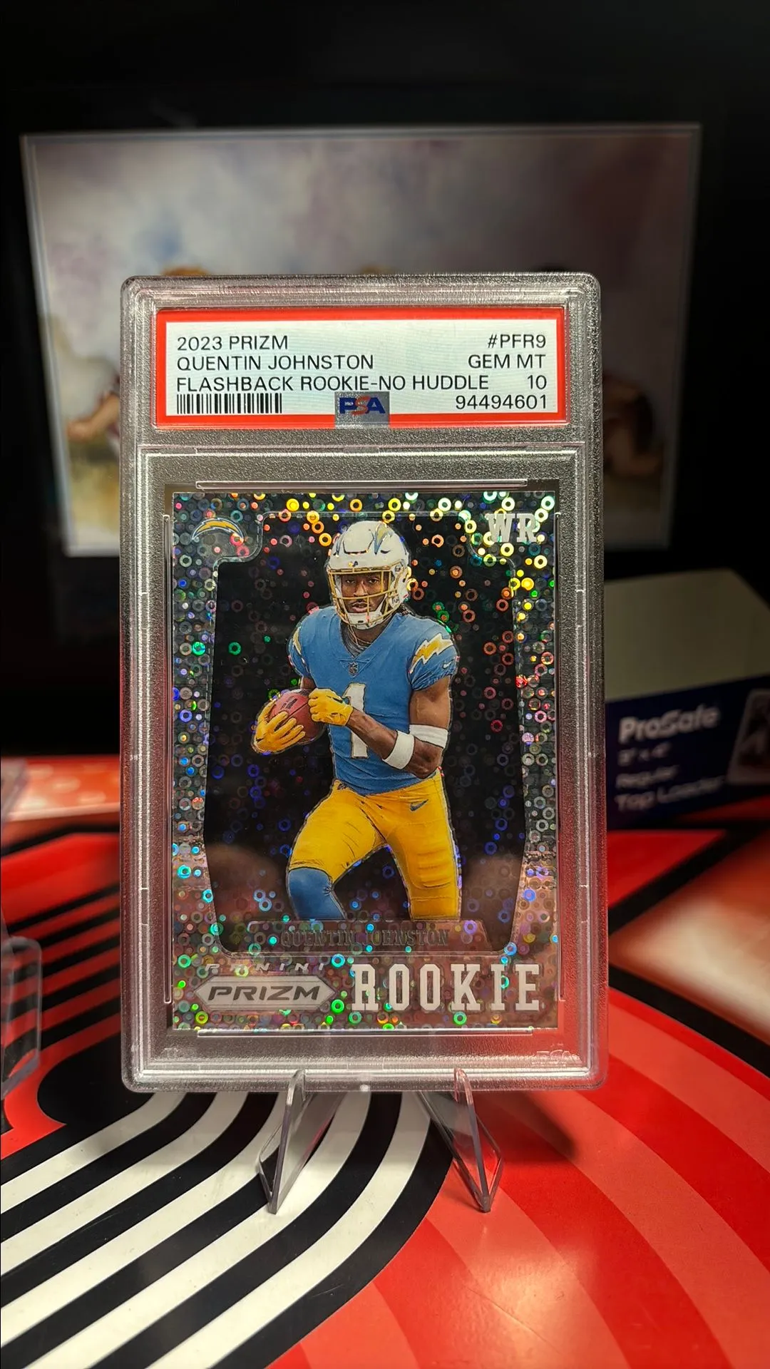 Product image for 2023 Panini Prizm Prizm Flashback Rookie Quentin Johnston PFR9 Flashback Rookie-No Huddle PSA GEM MT