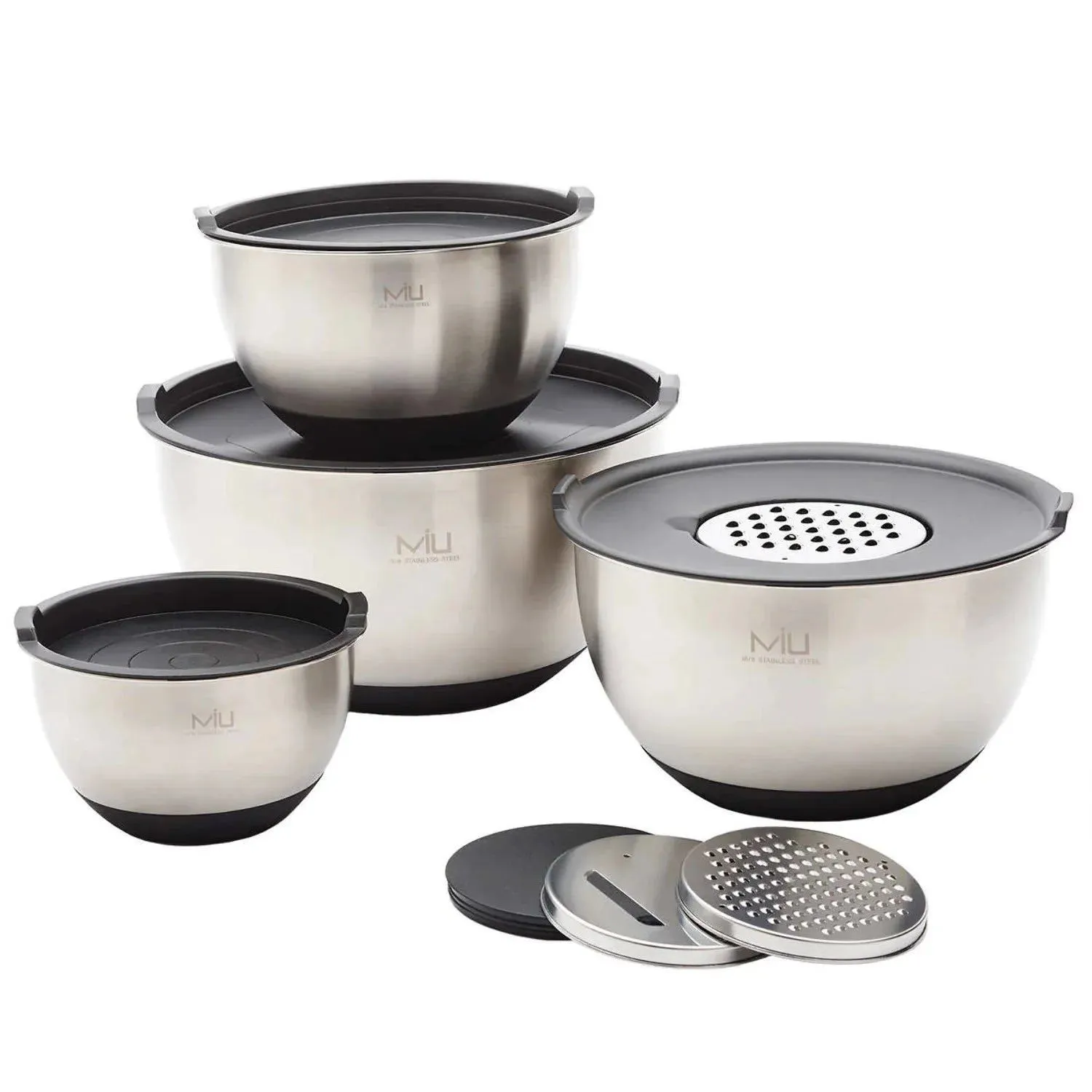 Product image for MIU Stainless Steel Mixing Bowl with Graters, Set of 8 (New No Box)
