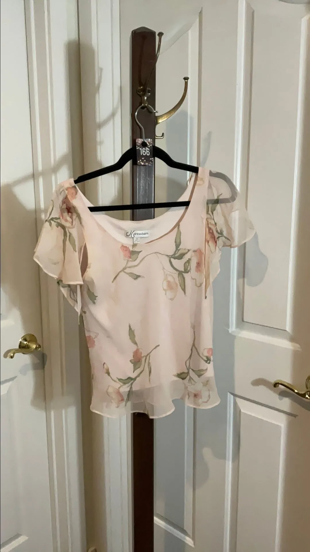 Product image for 166 Dress Barn Size 6 2 layered top Pink floral translucent sheer EUC