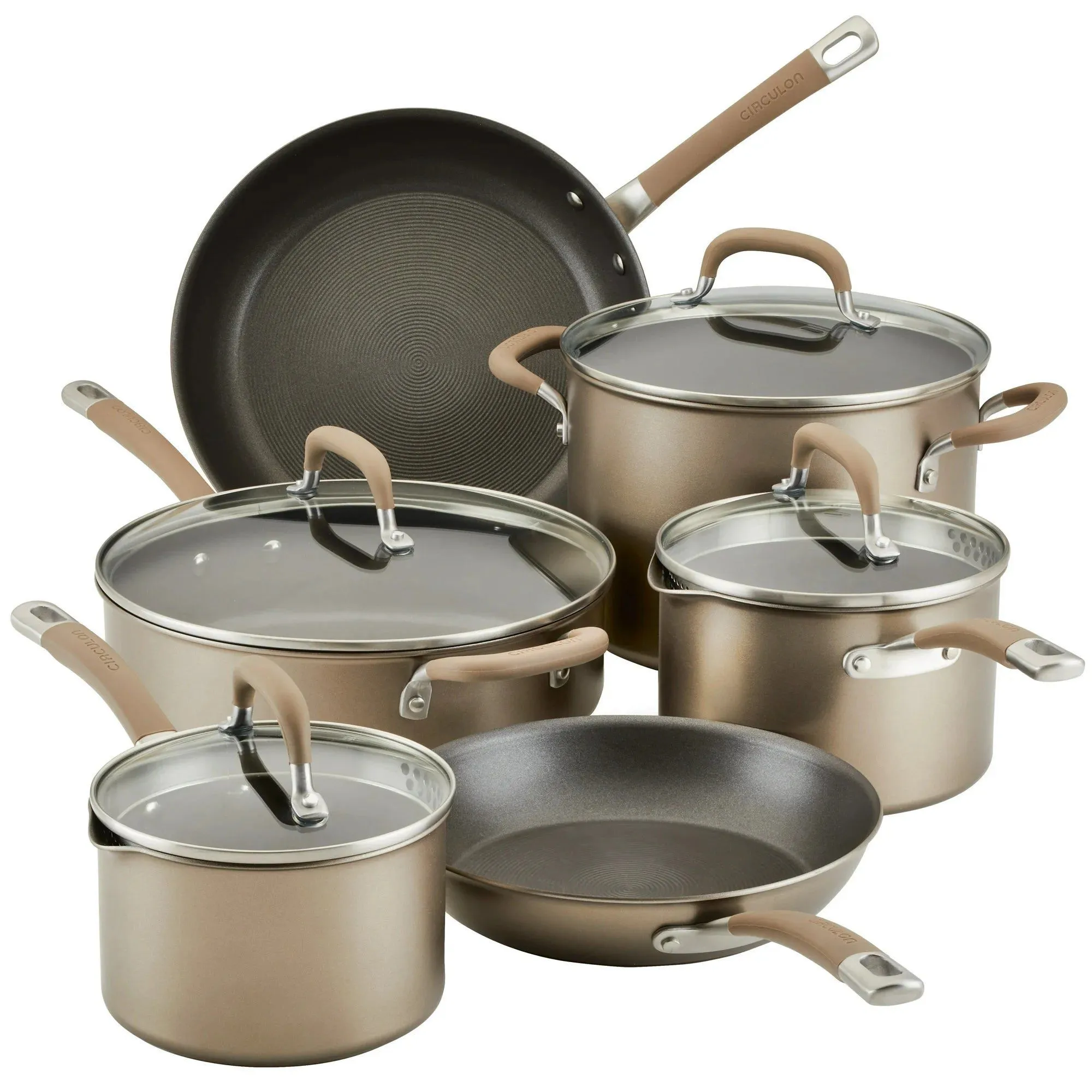 Product image for Circulon Premier Professional 10 Piece Nonstick Aluminum Pots and Pans Set, Cast Stainless Steel with Silicone