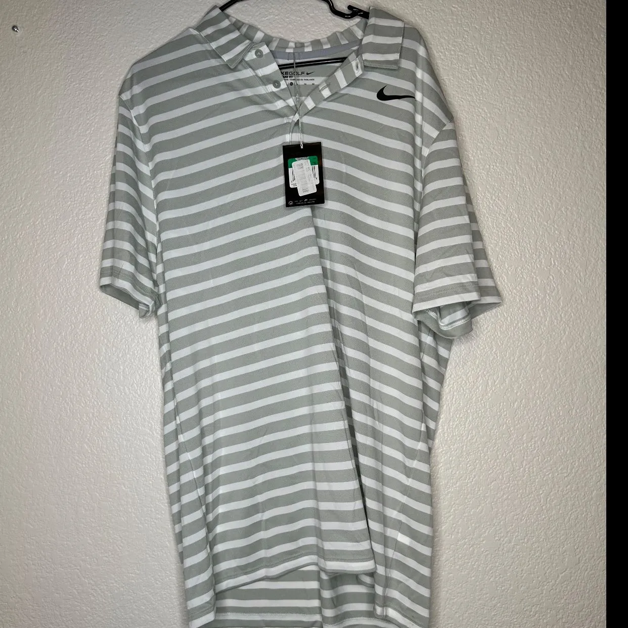 Product image for NWT Nike Dri Fit Golf Polo XL Grey and white Stripe