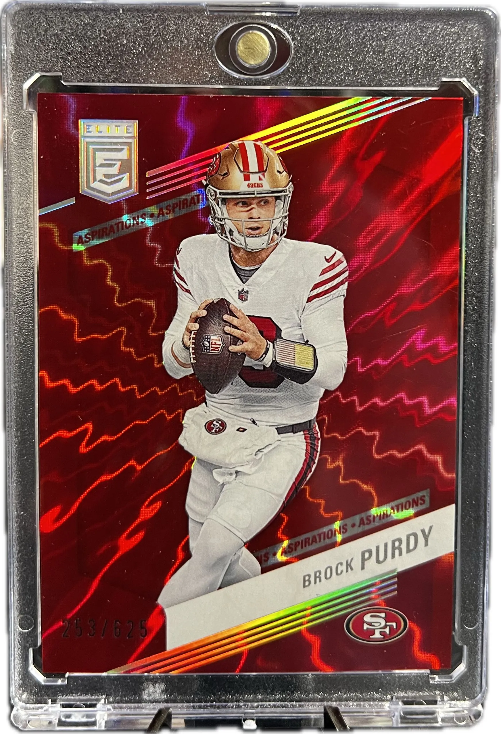 Product image for Brock Purdy 2023 Donruss Elite COLORMATCH ASPIRATIONS RED SHIMMER /625 2ND YEAR (No. 10)