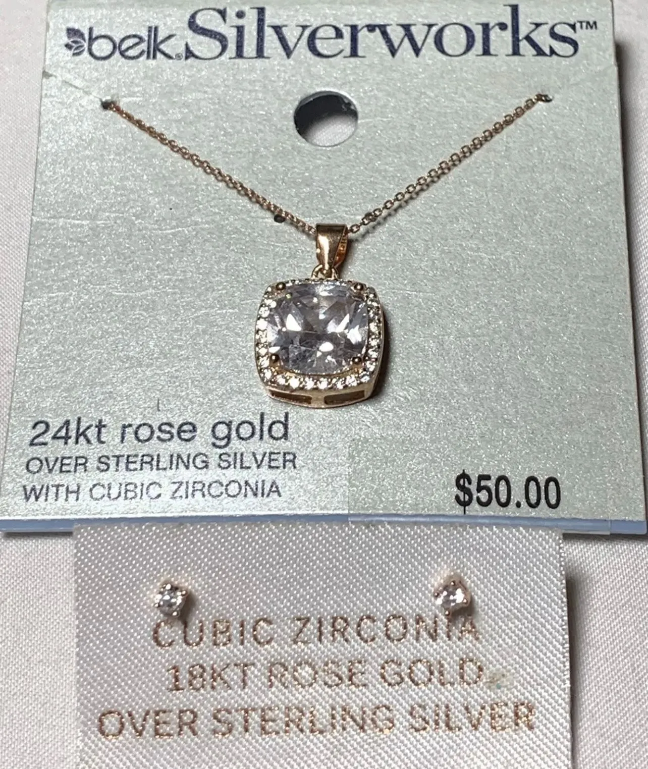Product image for A15) 24kt & 18kt Rose Gold Over Sterling Zirconia Necklace & Earrings 2 Piece Lot brand NEW