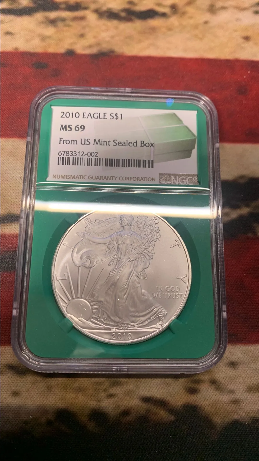 Product image for 2010 FROM U.S. MINT SEALED BOX MS69 AMERICAN SILVER EAGLE NGC GRADED GREEN CORE