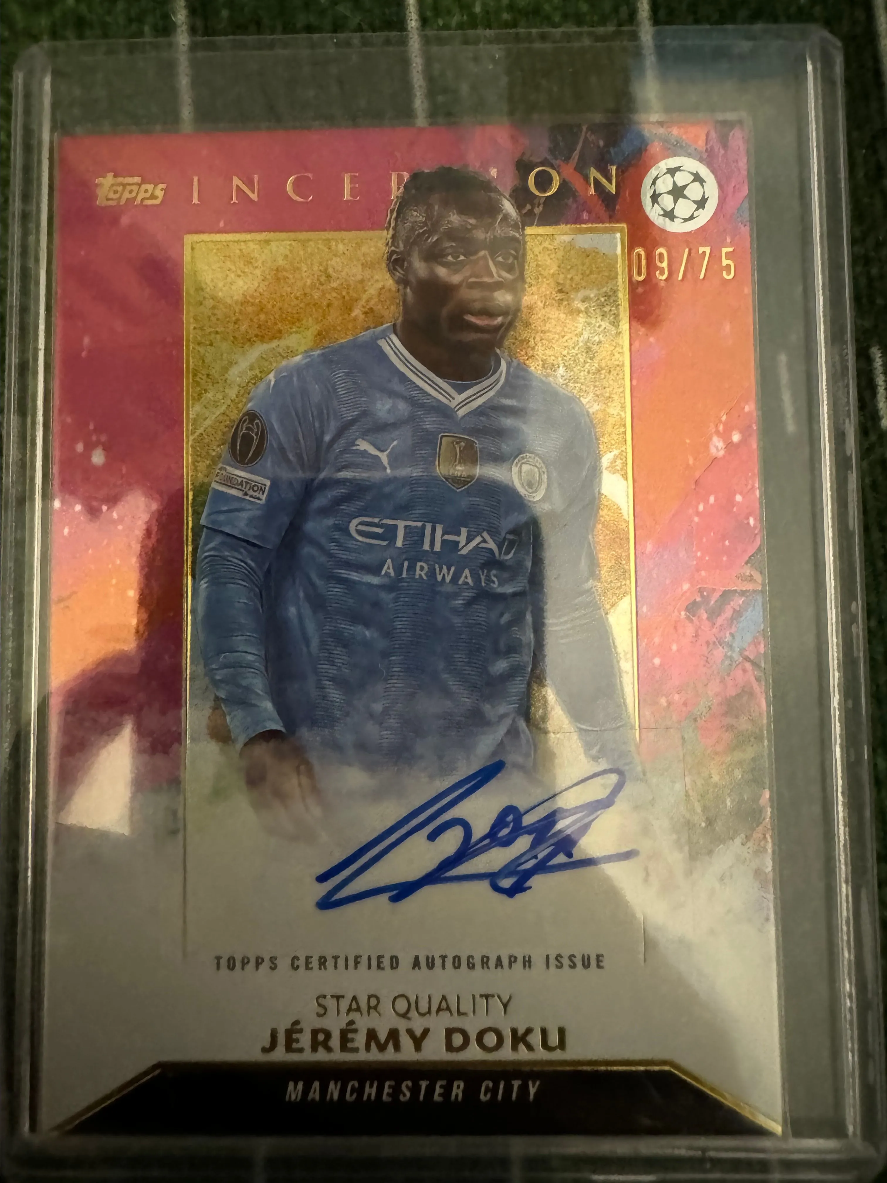 Product image for Jeremy Doku /75 Autograph Topps Inception 23/24