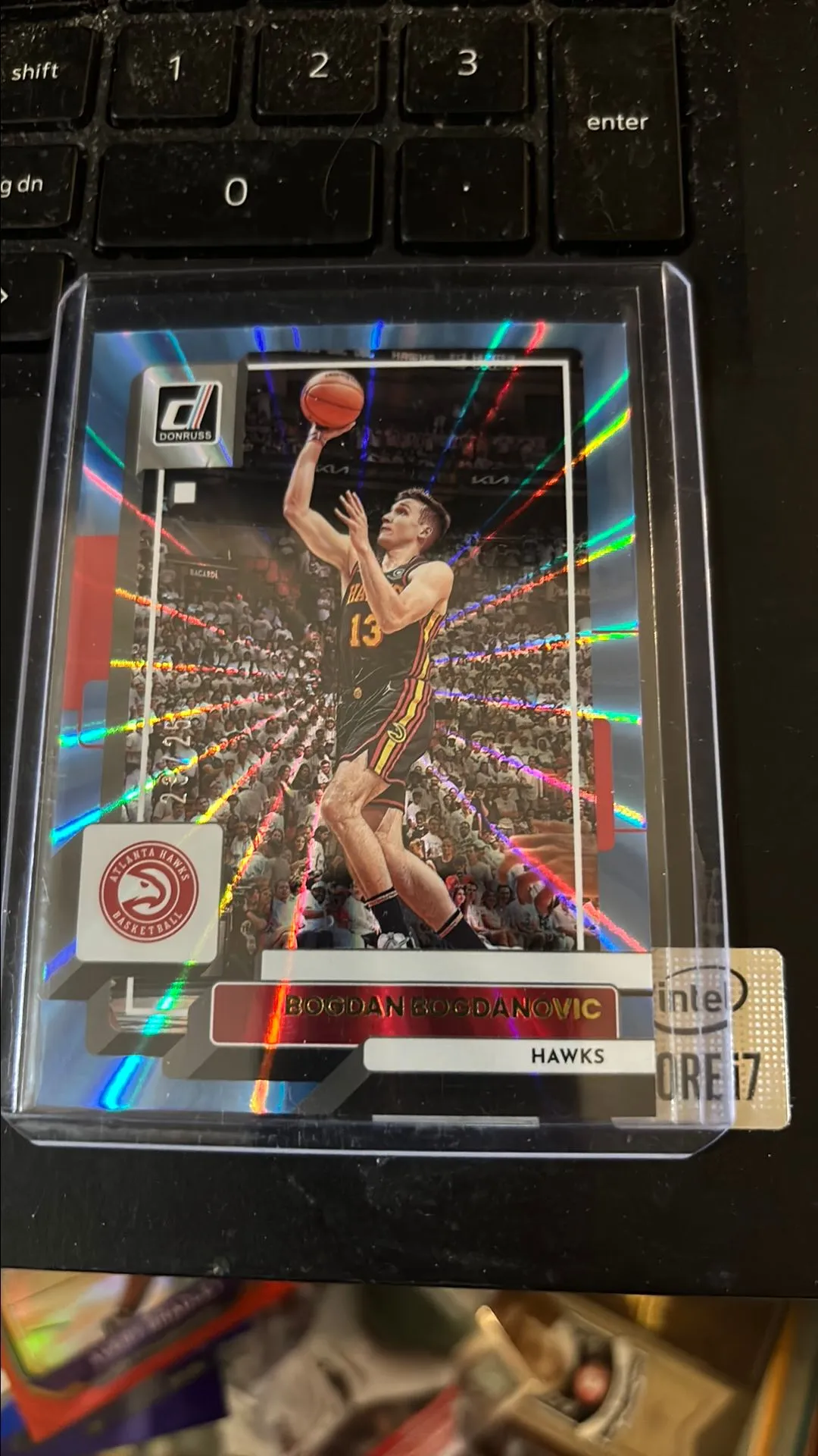Product image for Bogdan Bogdanovic 2022 Donruss blue lazer 23/25 hawks
