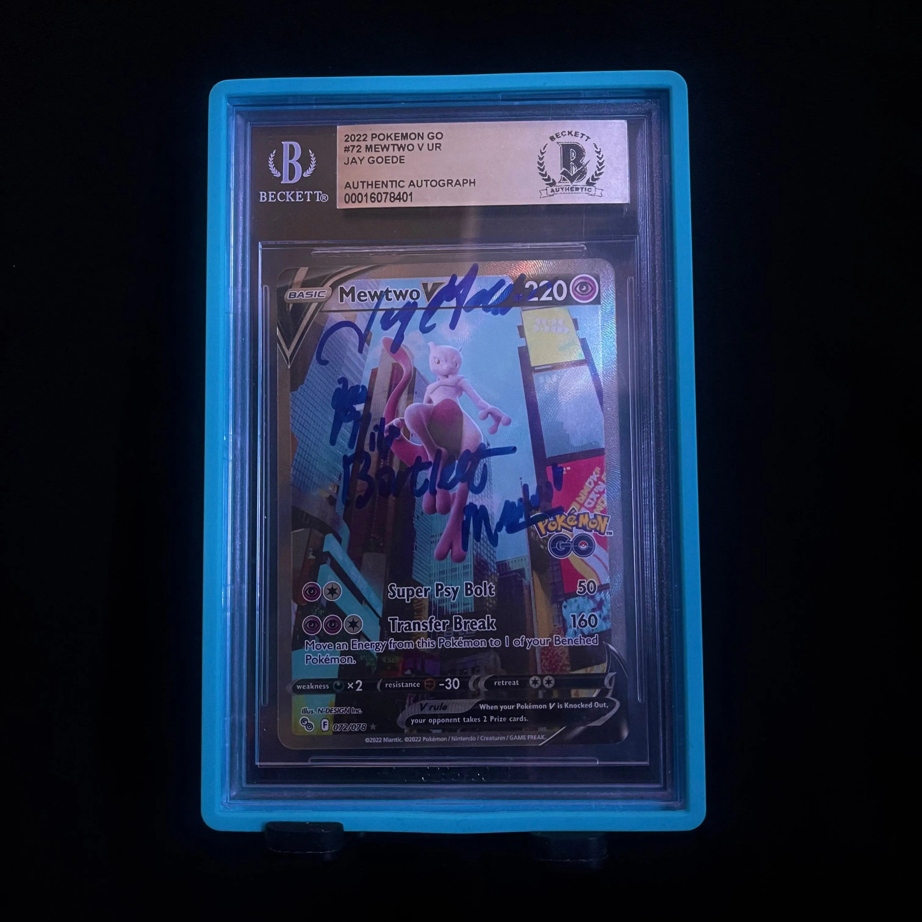 Product image for Beckett Authentic - Mewtwo Alt Art - Jay Goode Signature (Voice of Mewtwo) - Pokemon Go