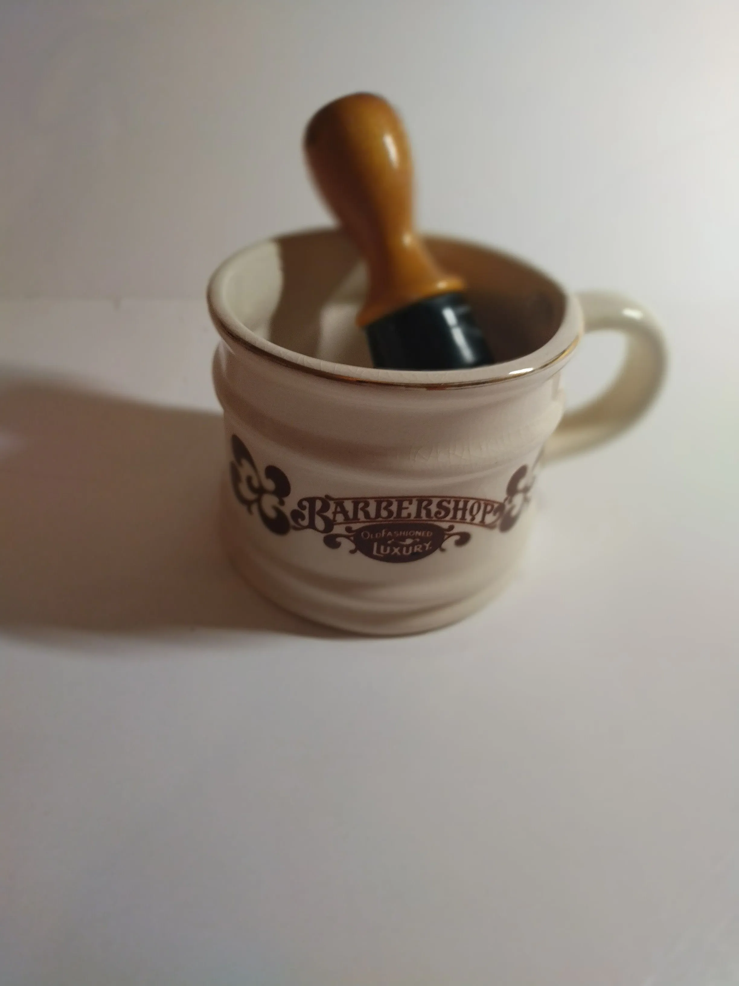 Product image for Vintage 1970s Barbershop Old Fashioned Luxury Shaving Cream Mug Cup & Brush
