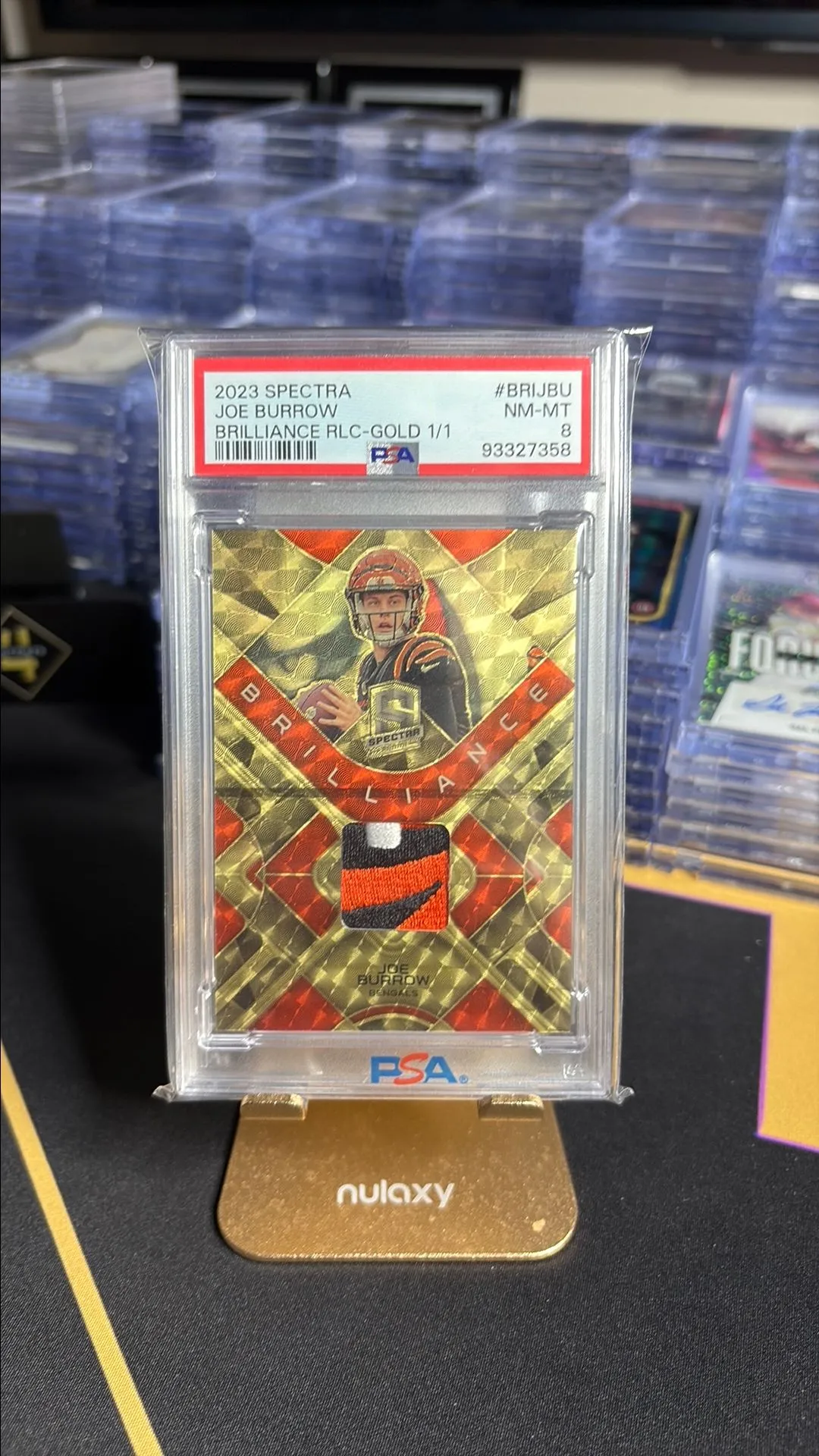 Product image for 2023 Spectra Joe Burrow Brilliance RLC-GOLD 1/1 PSA NM-MT 8