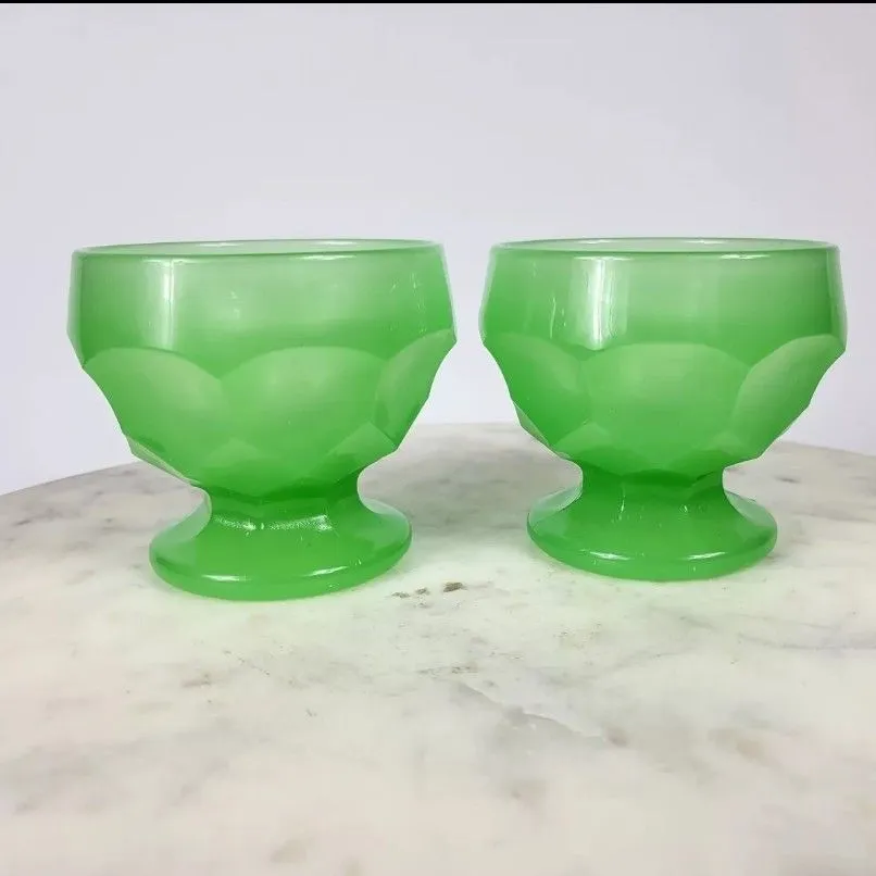 Product image for #195 Fenton Rare Jade Green Cupped Sherbert Cup Georgian Pattern 1930s