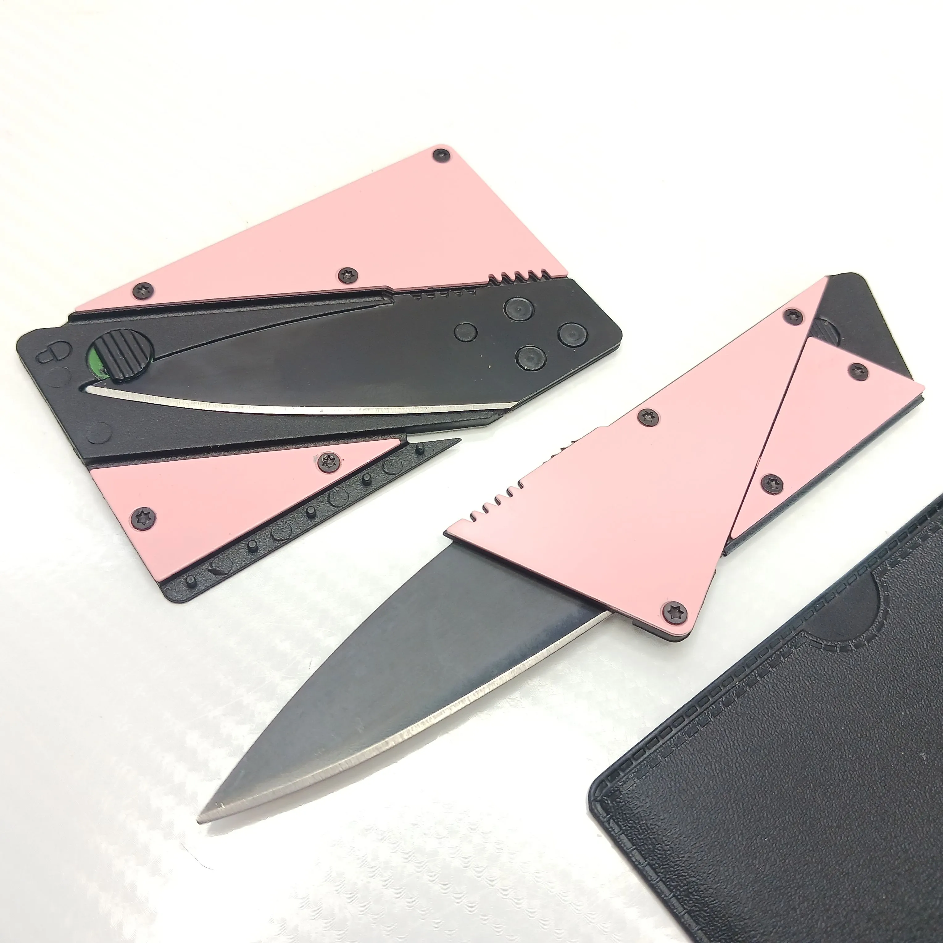 Product image for 2 Pink Stainless Folding Credit Card Wallet Knife BUNDLE LOT Sharp Backup Blade