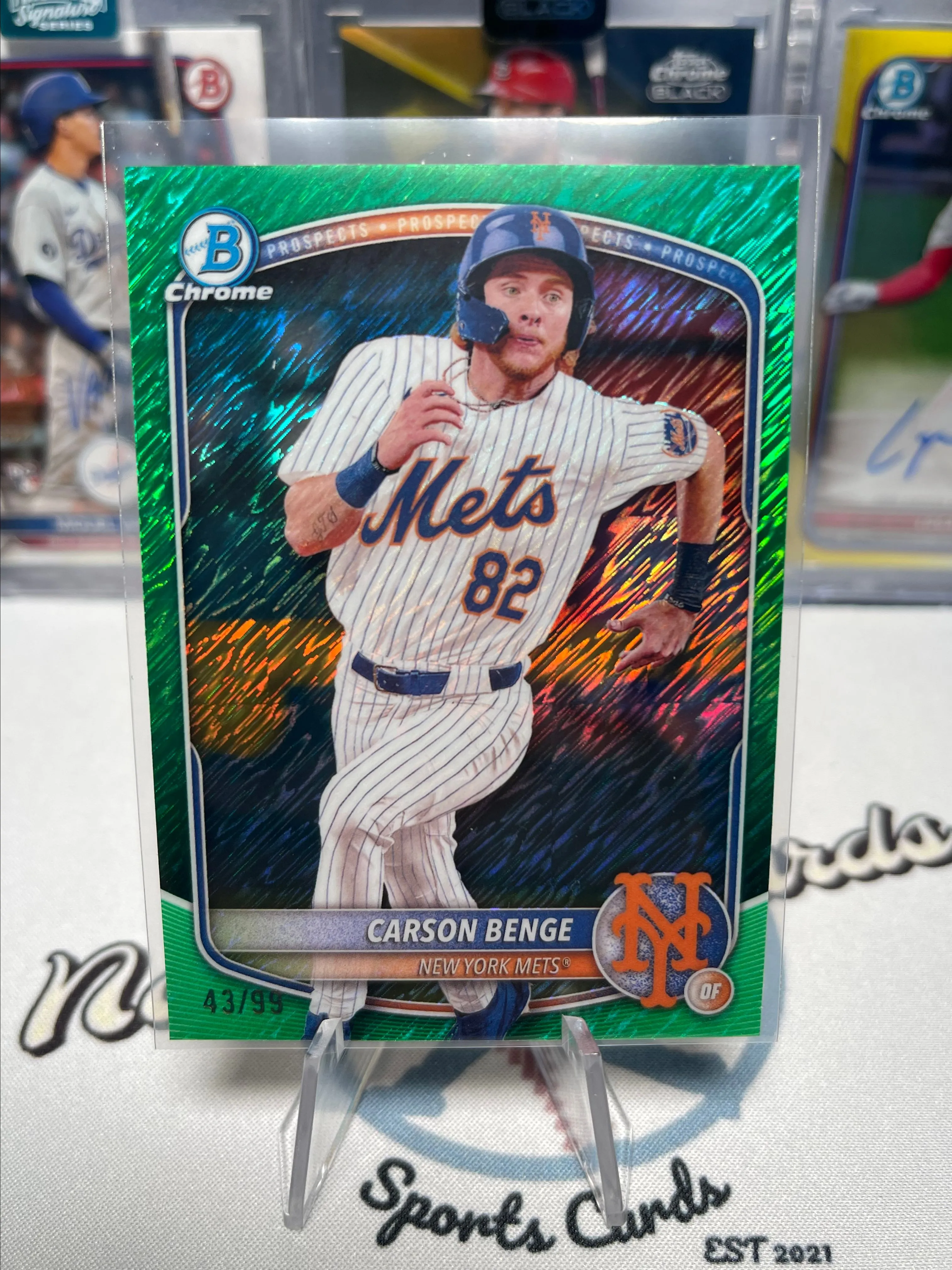 Product image for Carson Benge 2025 Bowman Chrome <43/99 Green Shimmer> NY Mets