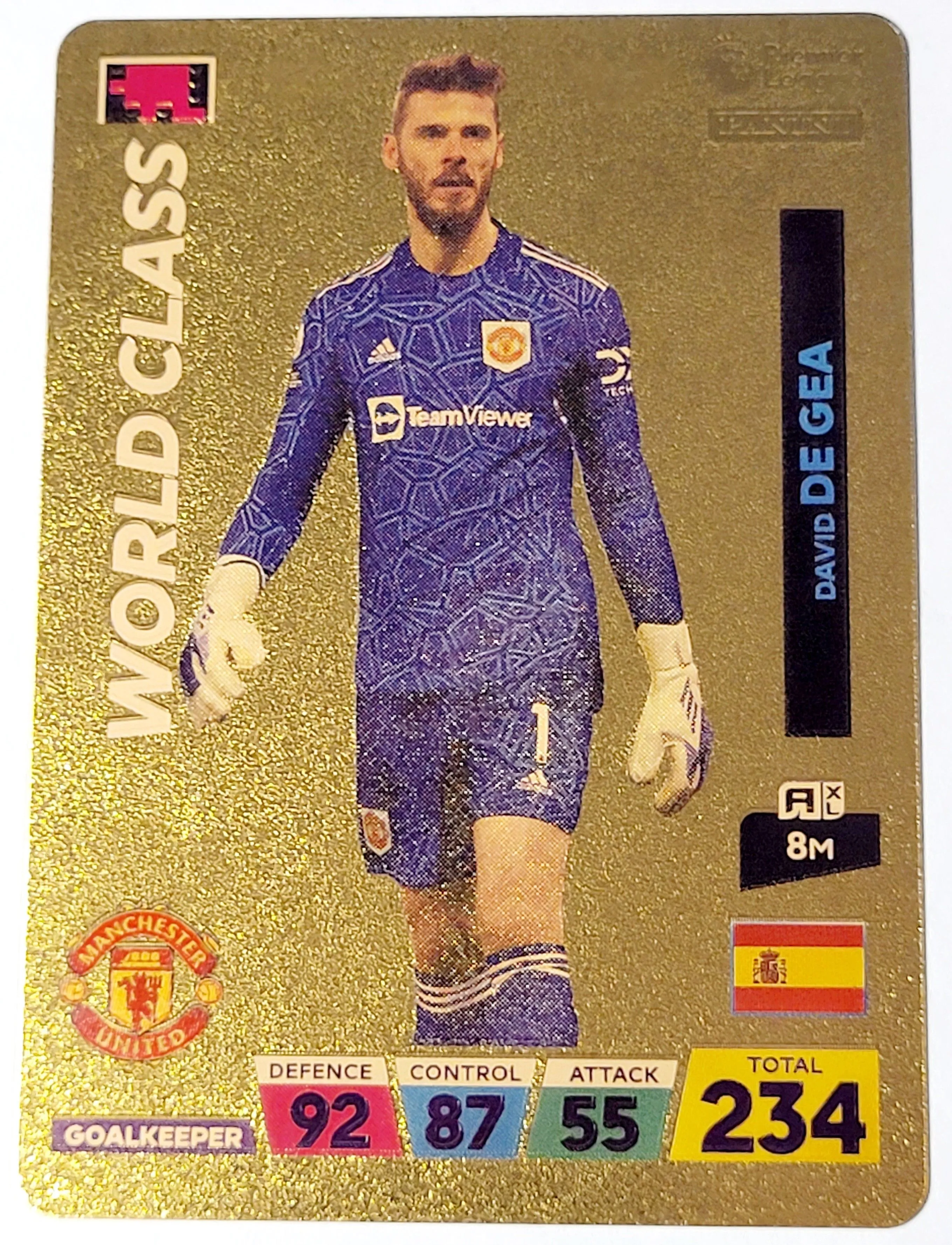Product image for 2022 David de Gea Panini World Soccer Stars World Class Plastic Gold Color Card Near Mint Condition.