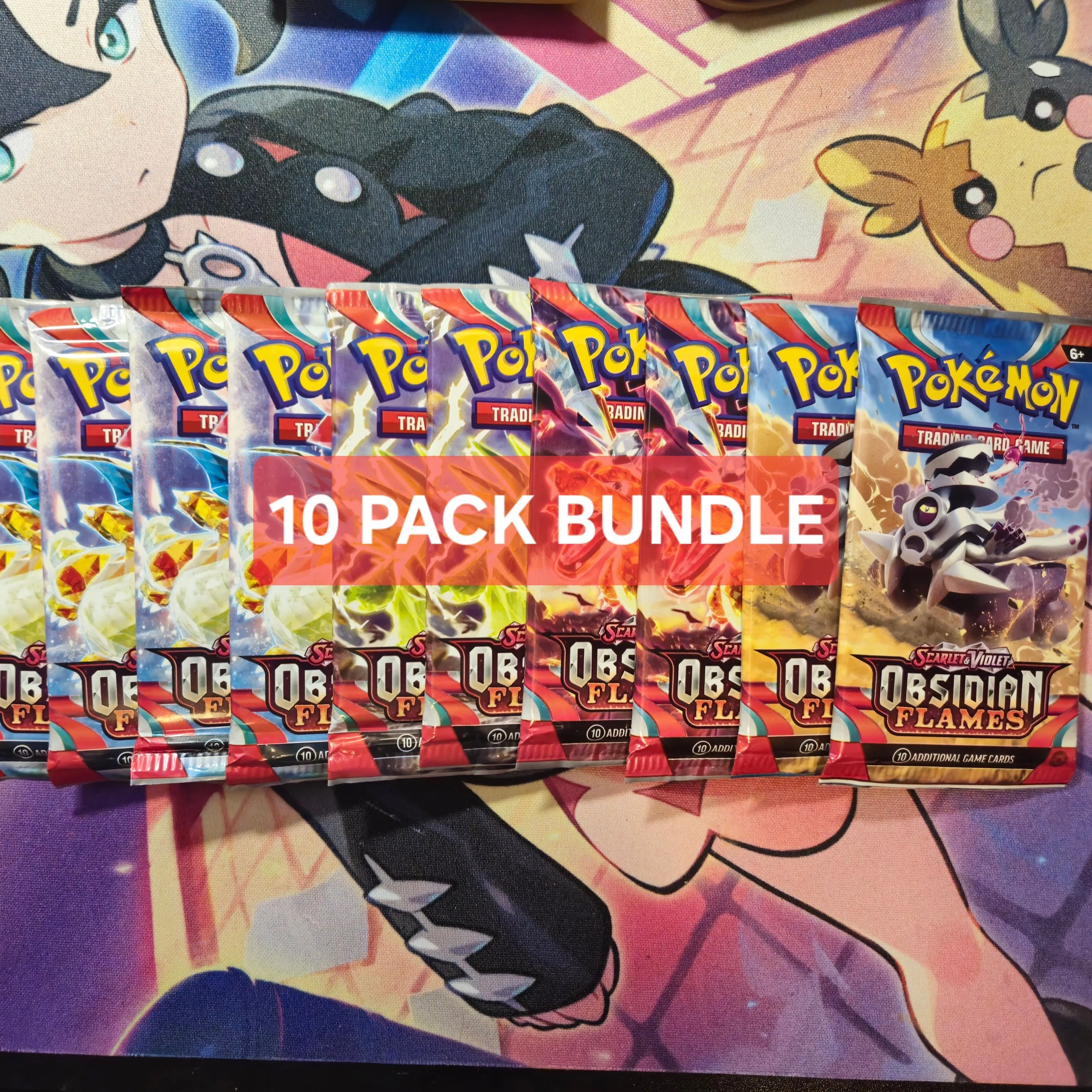 Product image for POKÉMON TCG - SCARLET & VIOLET - OBSIDIAN FLAMES - BOOSTER PACK BUNDLE - TEN (10) PACKS