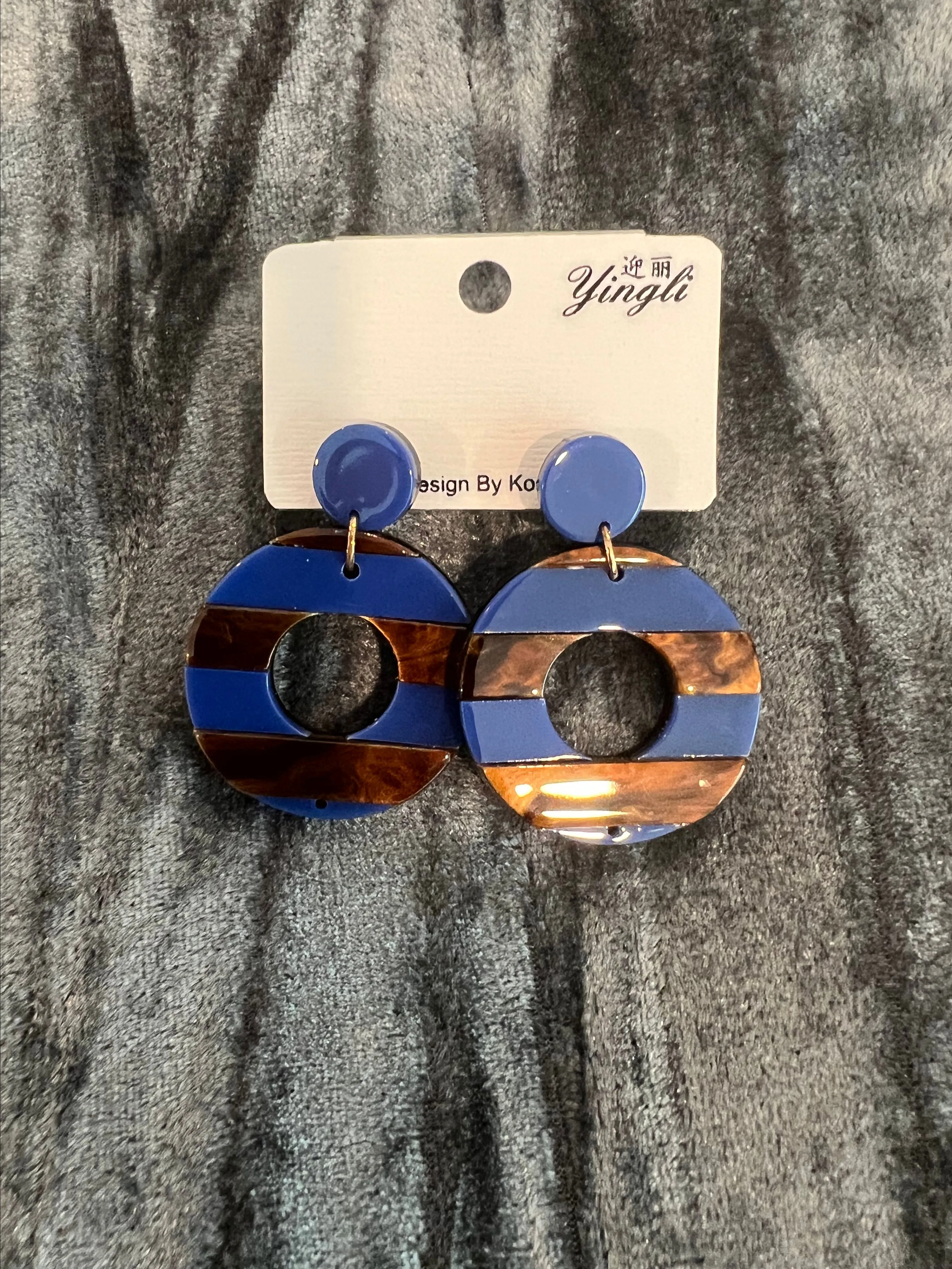 Product image for Yingli Blue and Brown Striped Earrings