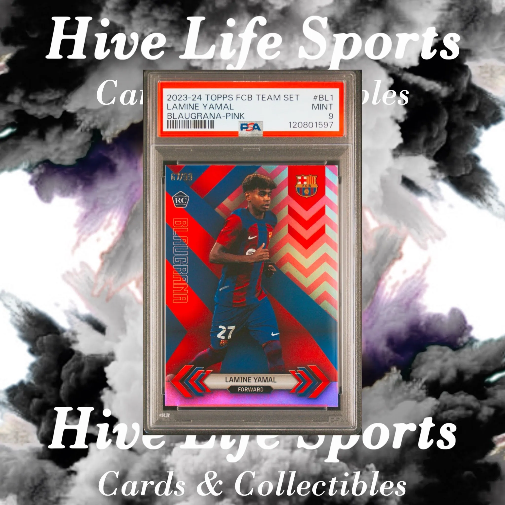 Product image for Lamine Yamal 2023-24 Topps FCB Team Set Blaugrana Pink RC /99 #BL1 Barcelona PSA 9