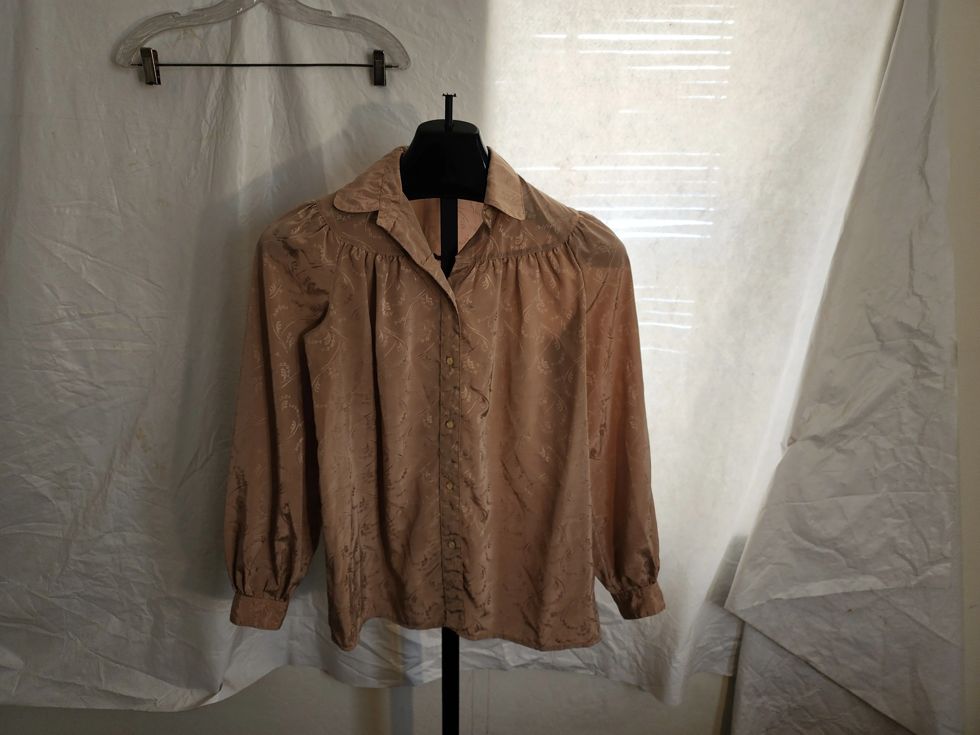 Product image for 1980s Stuart Lang Button Down Beige Long Sleeve Top
