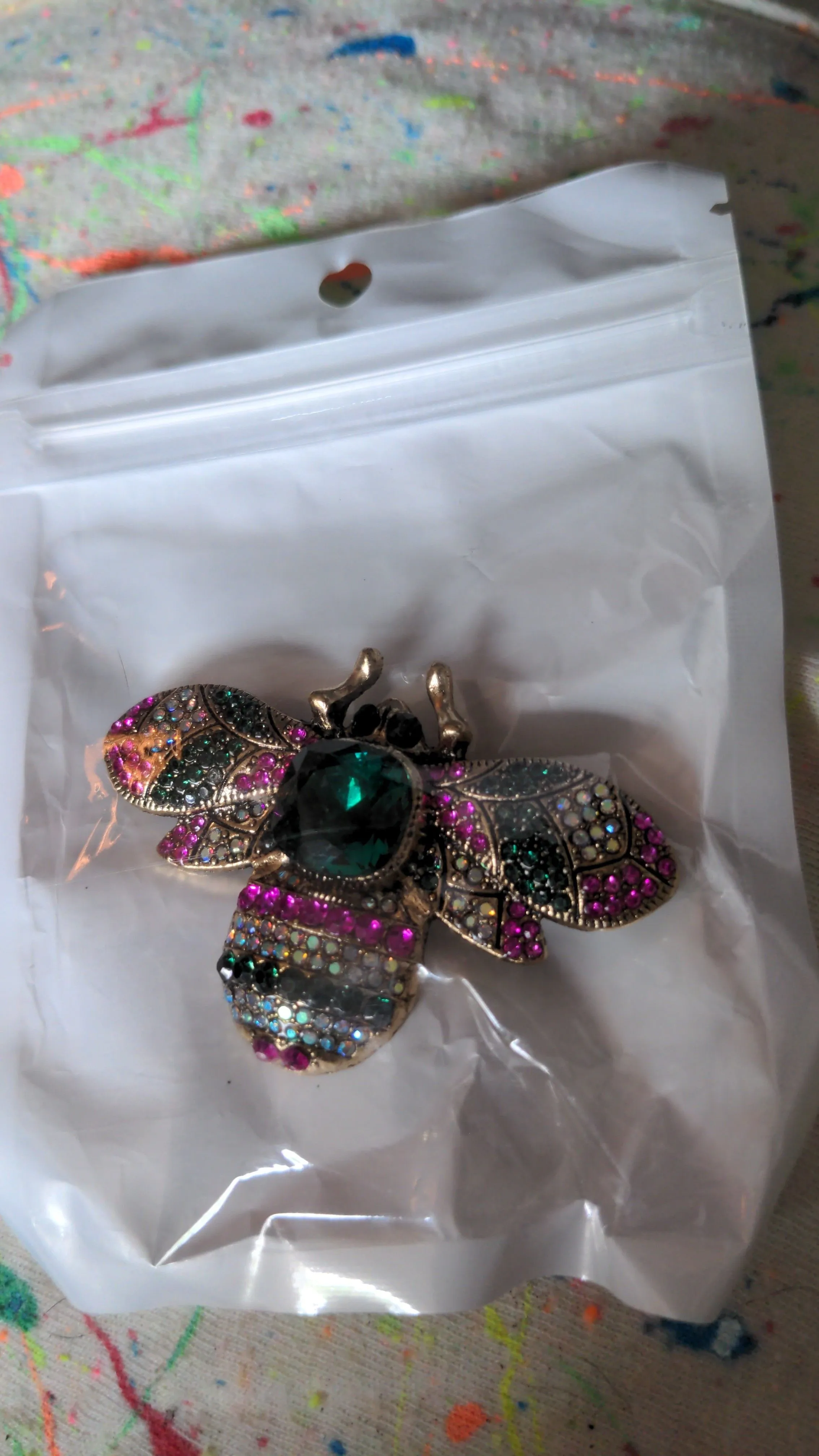 Product image for BEE-dazzled bee pin pink/green