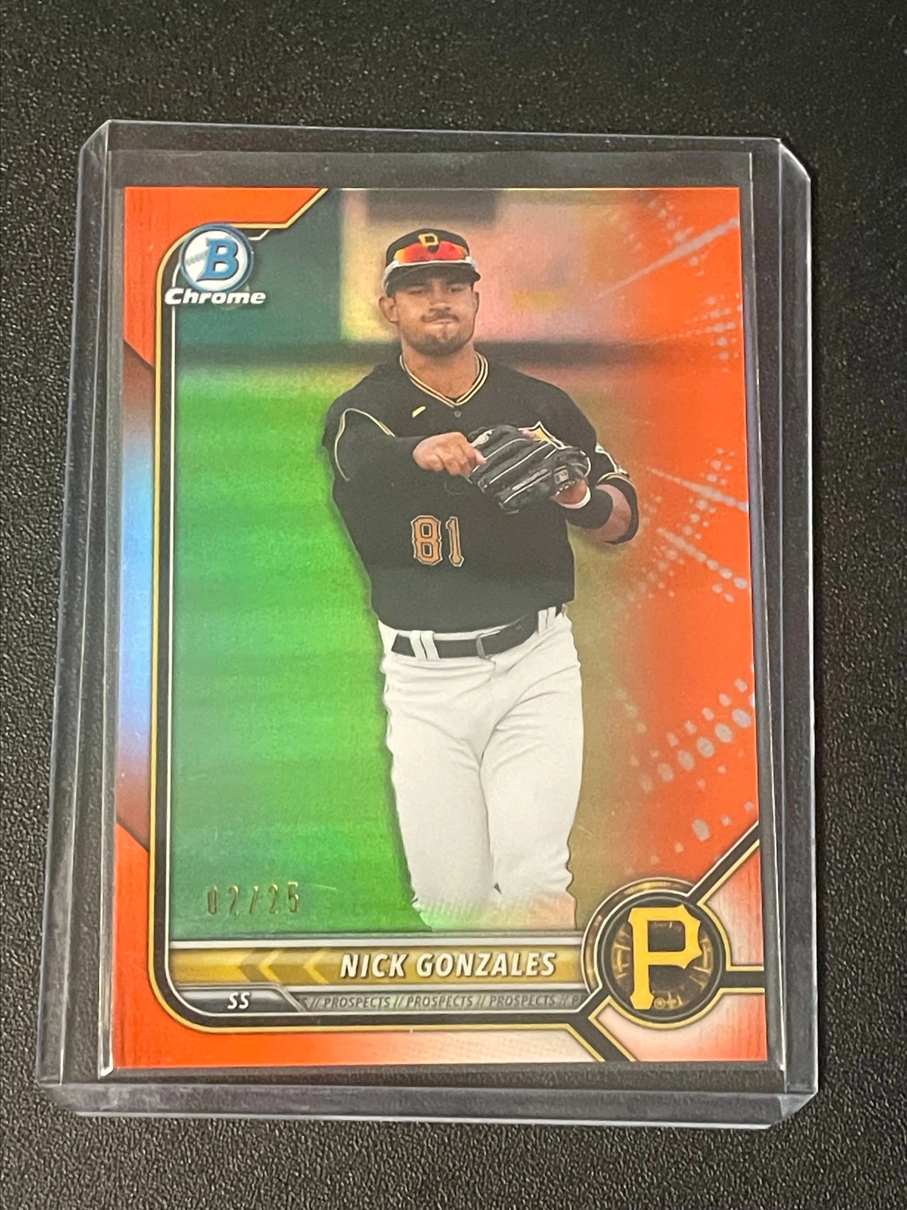 Product image for 2022 Bowman Chrome Nick Gonzales Orange Refractor #02/25 - Pittsburgh Pirates