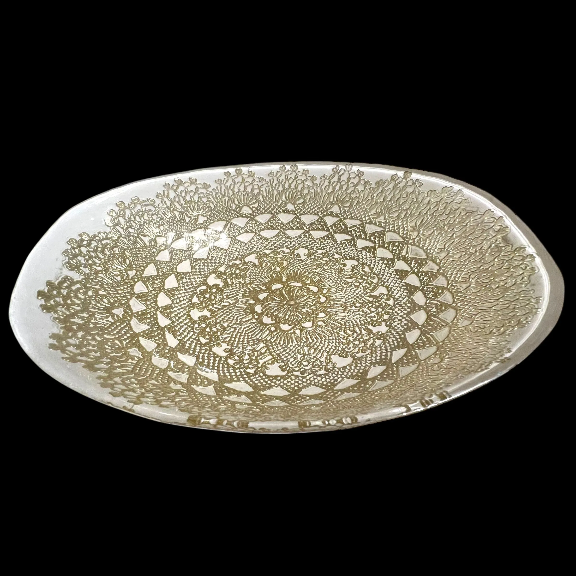 Product image for 219 Turkish artistic mandala reverse painted gold and white glass oval bowl 12.5" x 8.5" x 2 5/8"