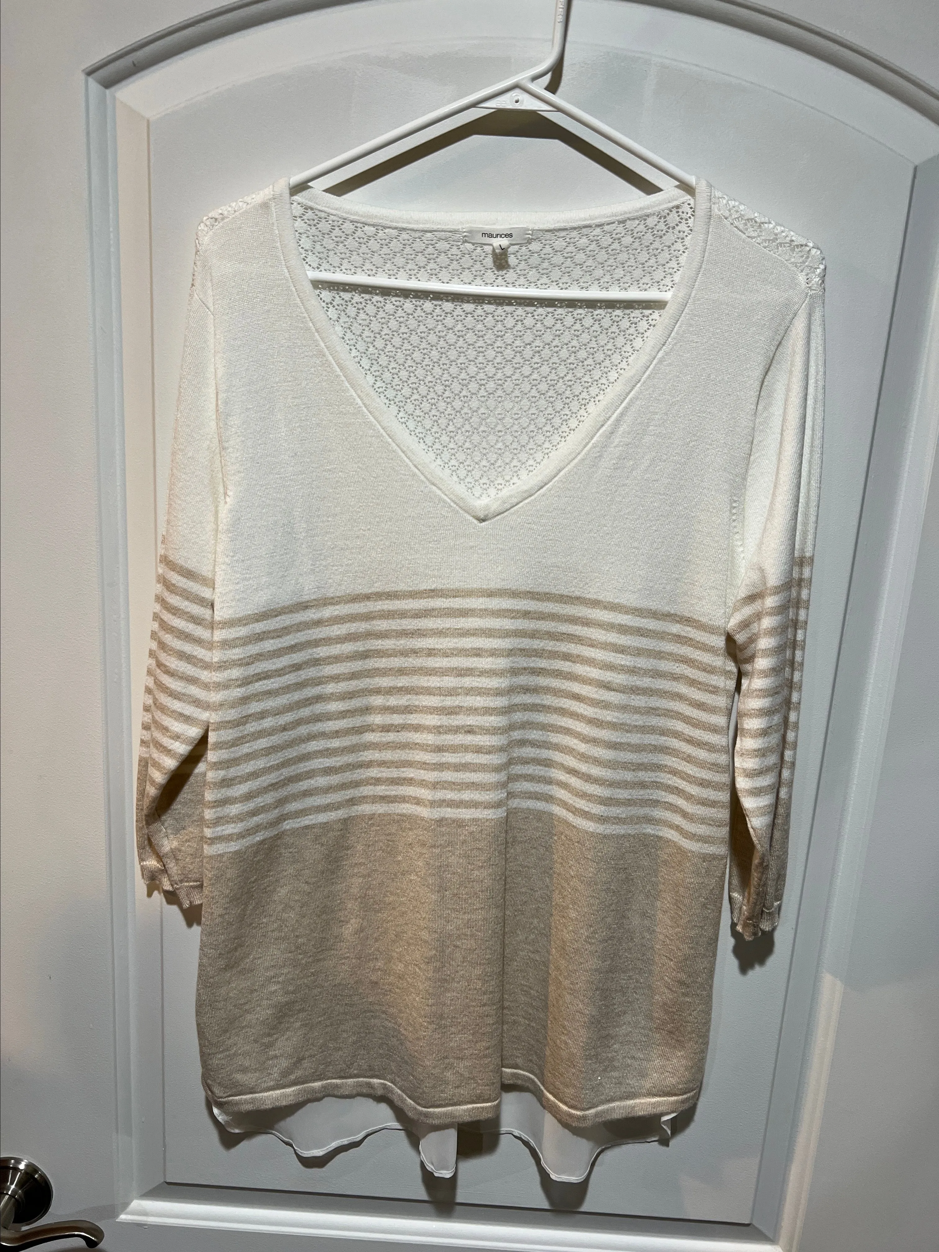 Product image for Maurices Women's Top Half sleeve Knitted & Sheer back top Blouse Tan Beige Large