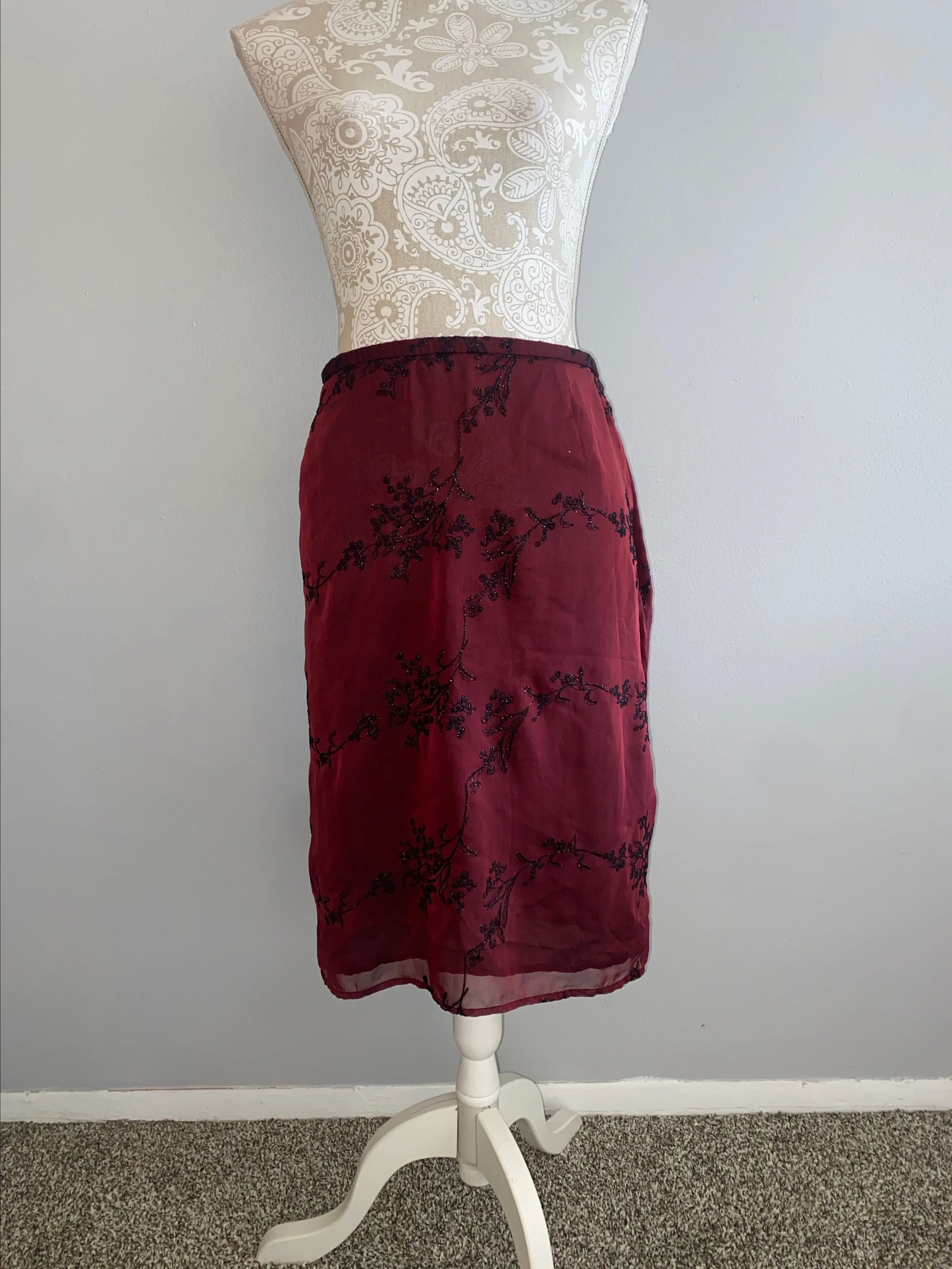 Product image for Elisabeth by Liz Claiborne Burgundy and Black Lace Midi Skirt 
