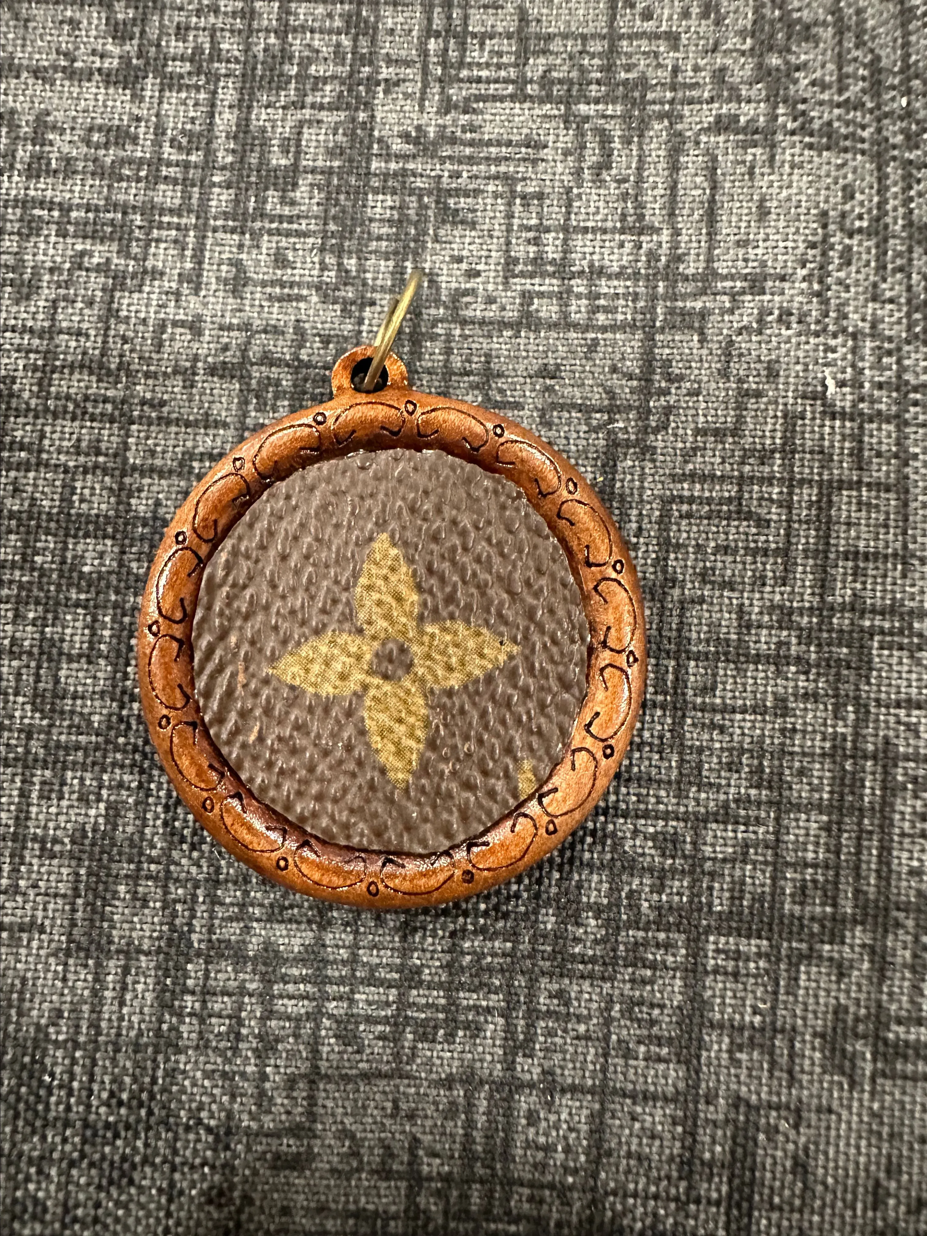 Product image for 0.	Necklace Charm with upcycled LV inlay on wood charm