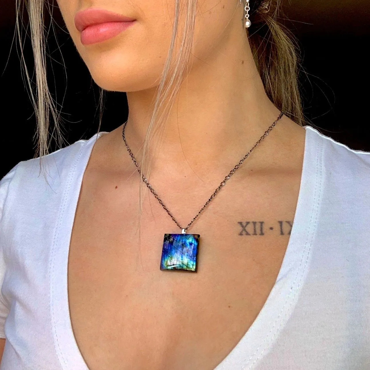 Product image for Sterling Silver Labradorite Geo Choker/Pendant 3