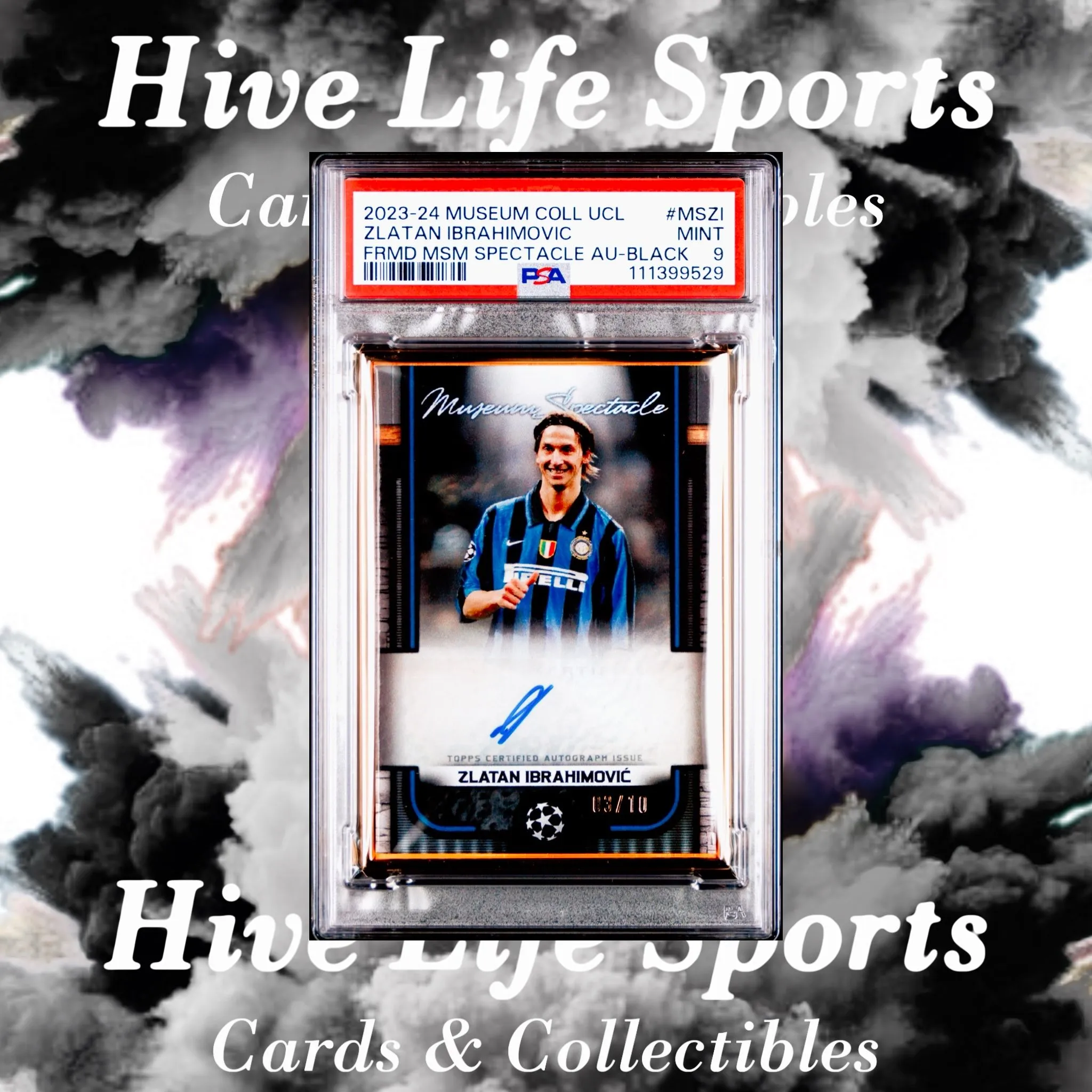 Product image for Zlatan Ibrahimovic 2023-24 Museum Gold Frame Black Auto /10 #MSZI Inter Milan PSA 9