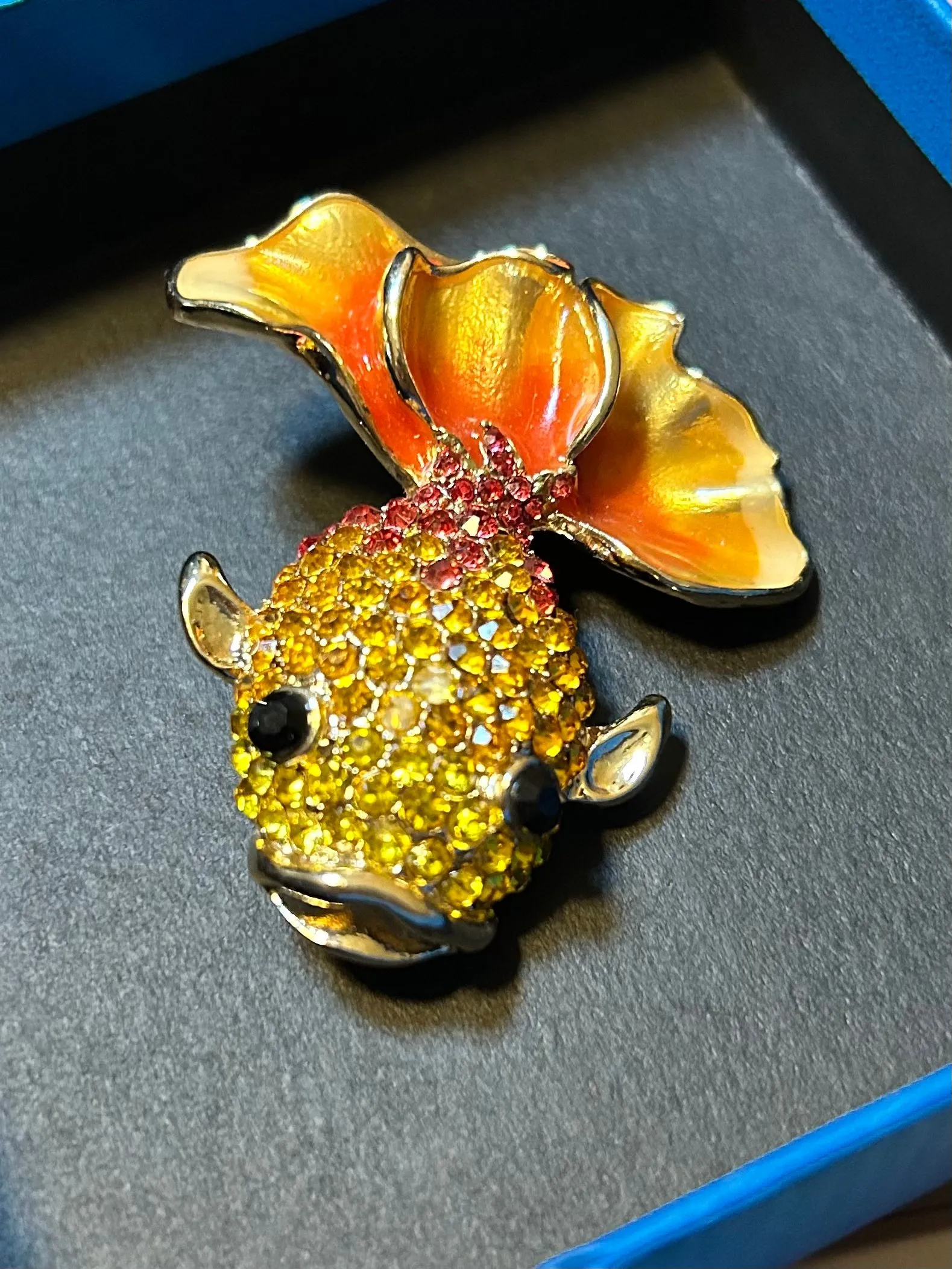Product image for Vintage Signed Napier Orange Pave Rhinestone Enamel GoldFish Koi Brooch Pin