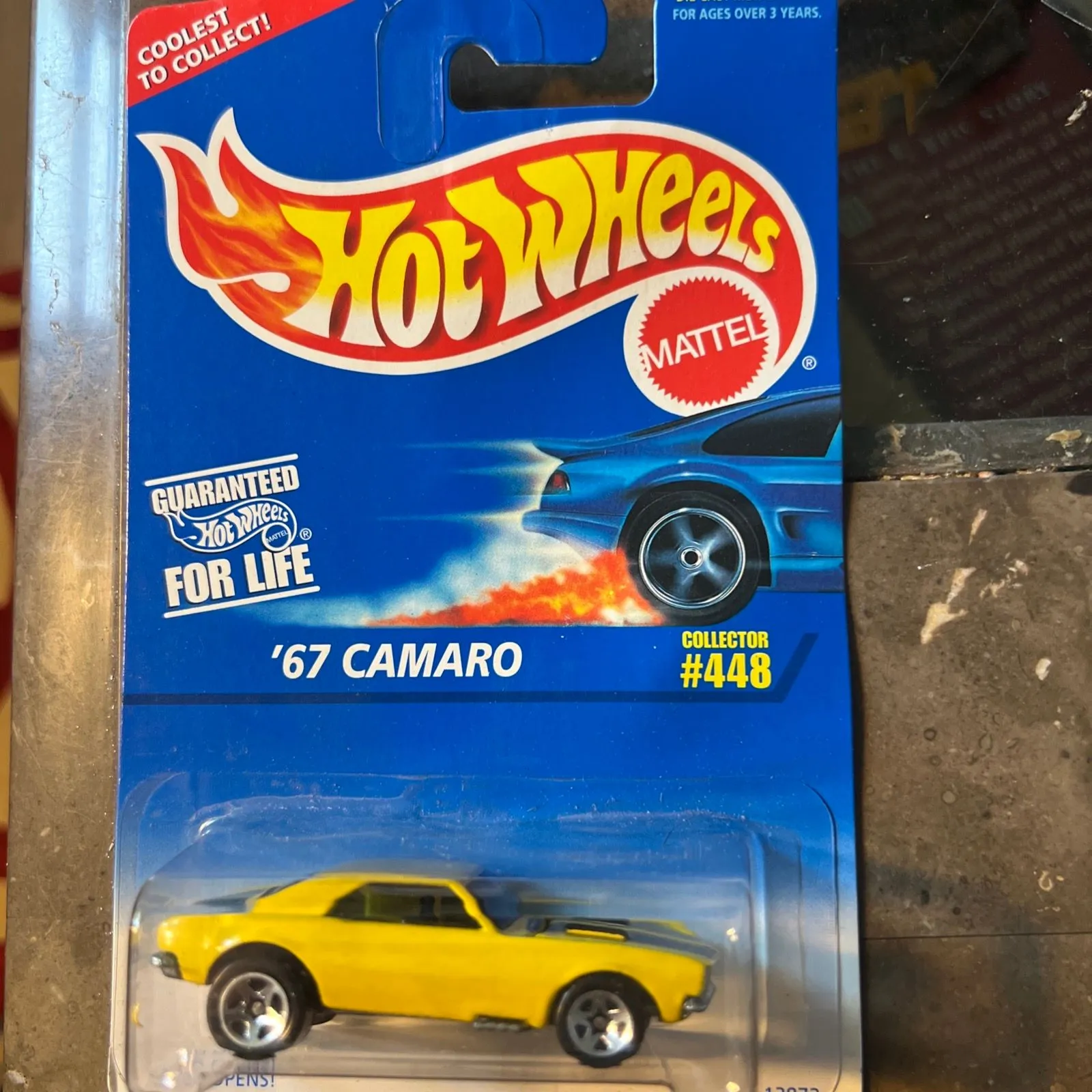 Product image for 1995 Hot Wheels ‘67 CAMARO Collection #448 Yellow W/Stripes 5 Spoke Vintage New