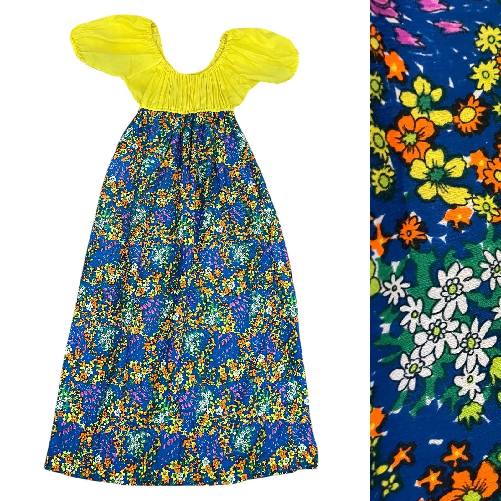 Product image for 1970s Floral Maxi Dress w/ Peasant Top