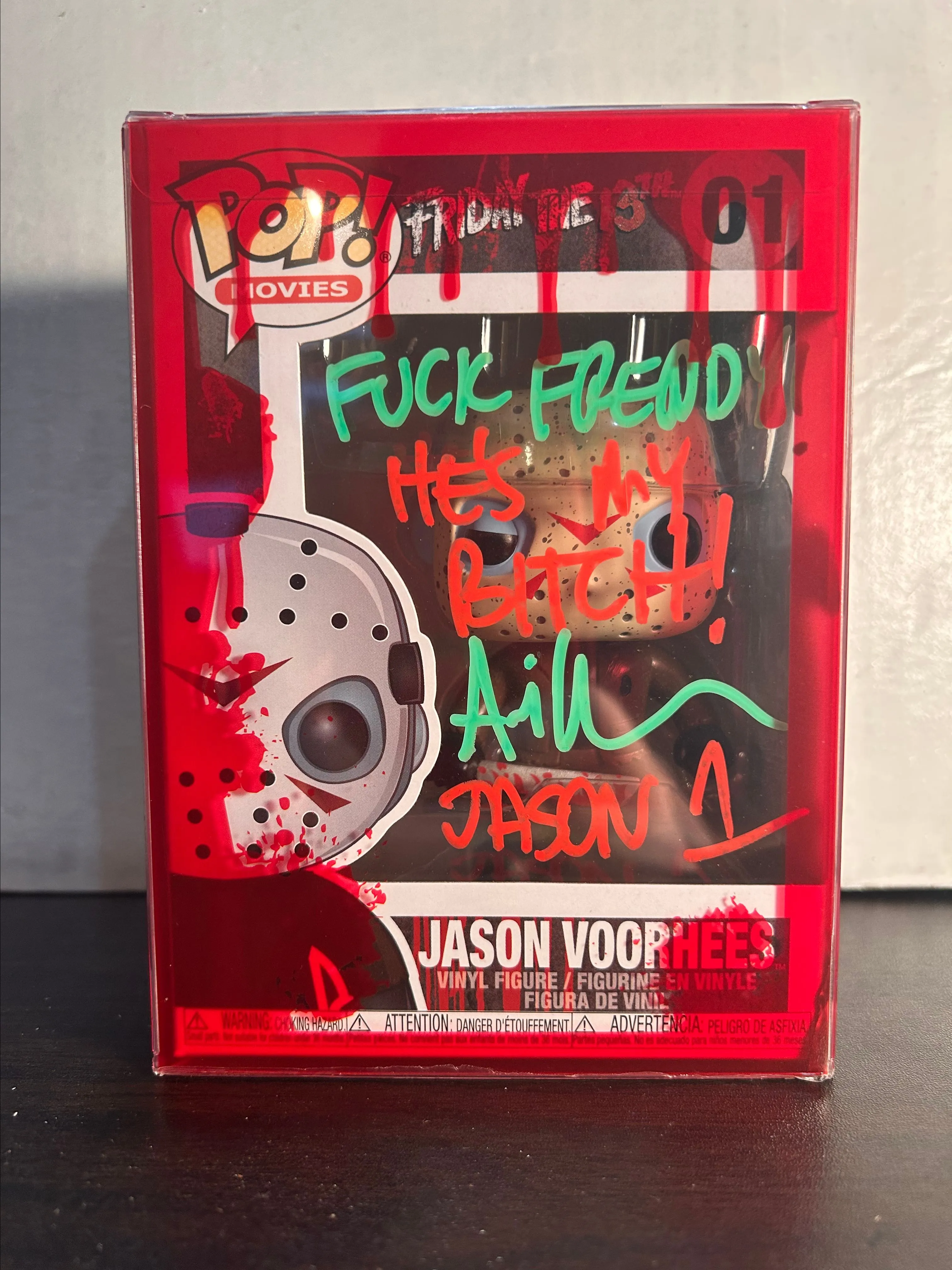 Product image for Ari Lehman Signed & Quoted Jason Vorhees Friday the 13th Funko Pop 01 W Bloody Protector