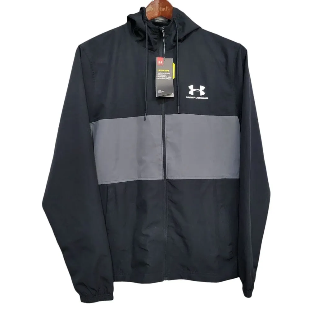 Product image for Under Armour Black/White Full-Zip Hooded Windbreaker Size Medium Men's  NWT $60