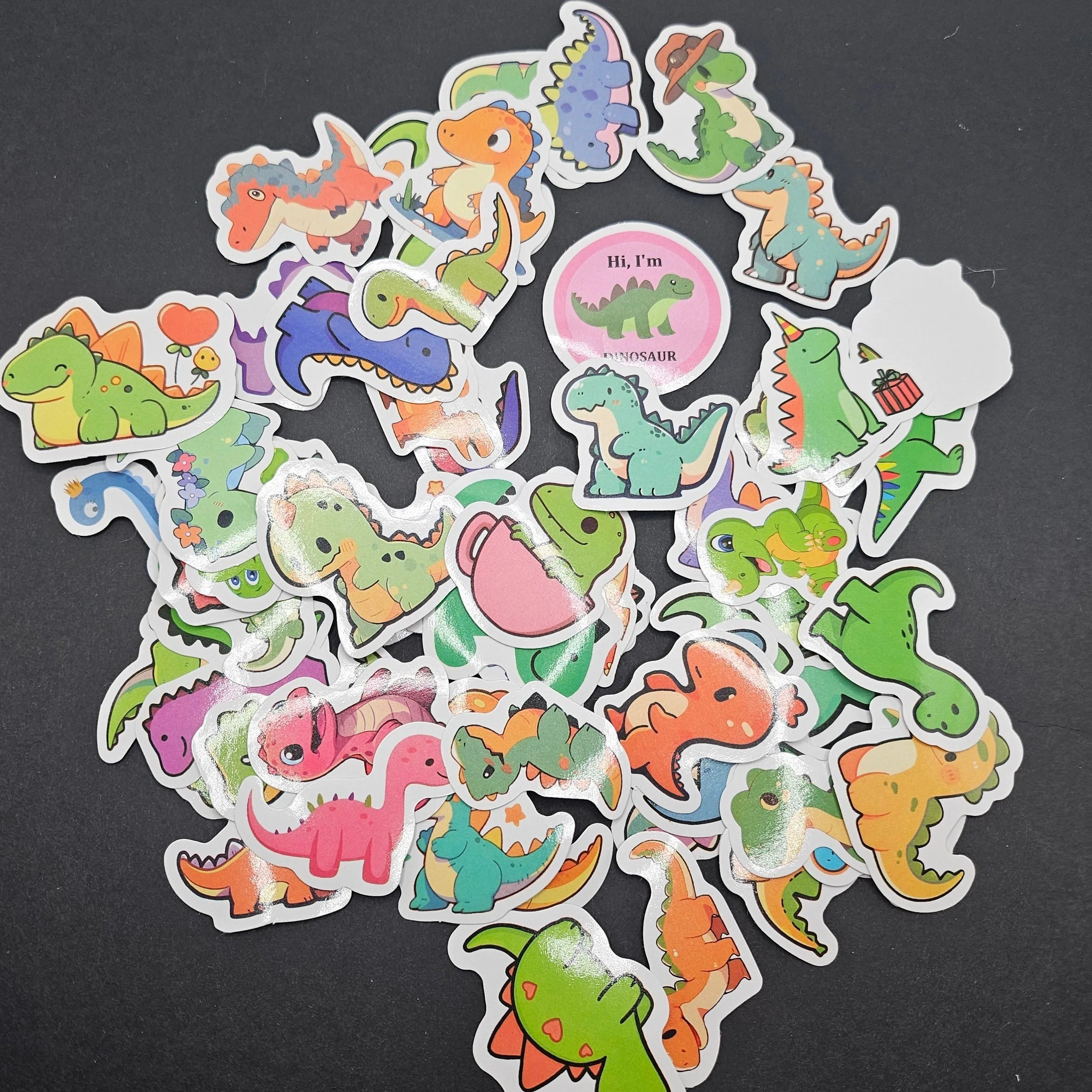 Product image for Precut Individual Cute Pastel Colorful Anthropomorphic Dinosaurs set of 6 stickers - small