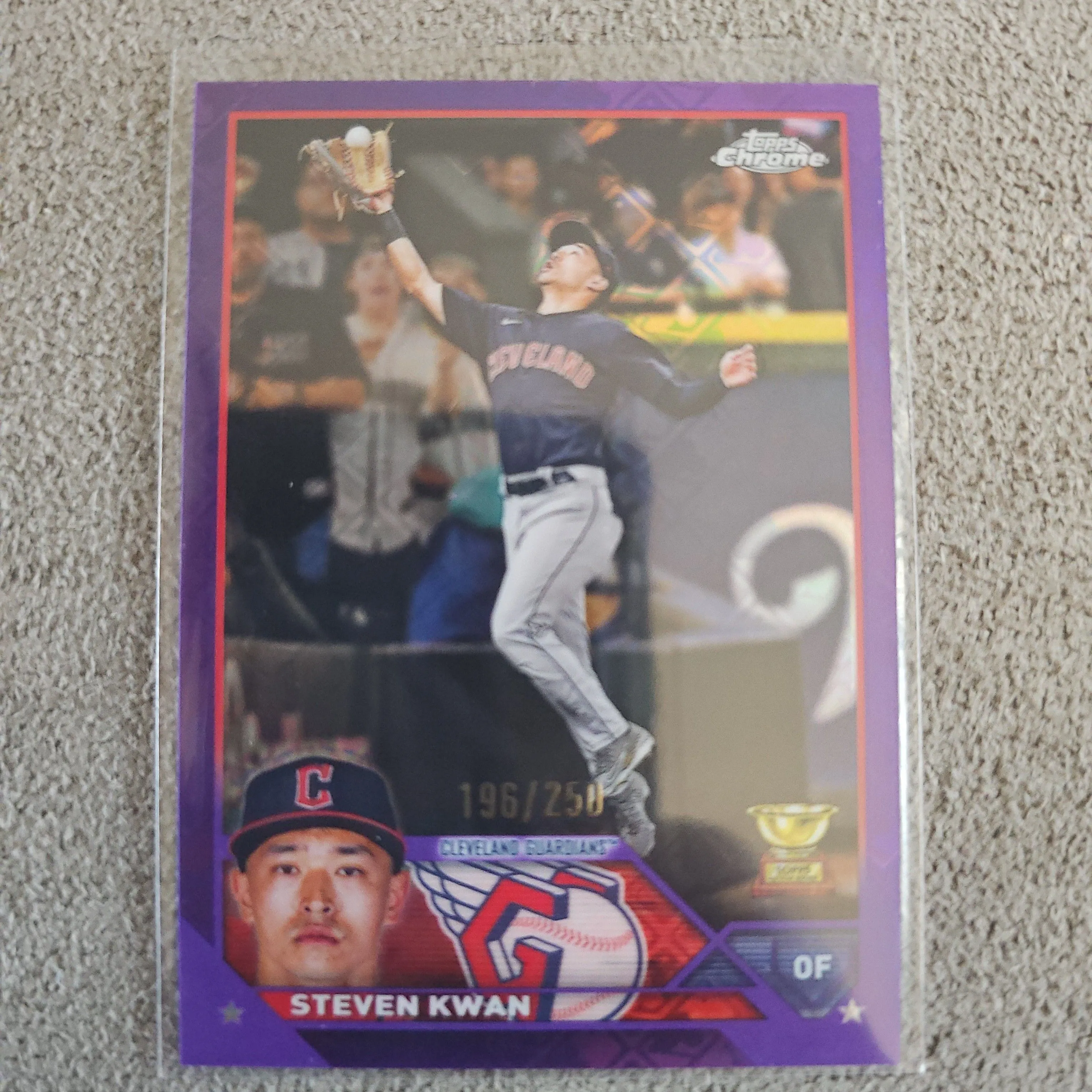 Product image for Steven Kwan - /250 Purple LogoFractor 2023 Topps Chrome - Guardians 
