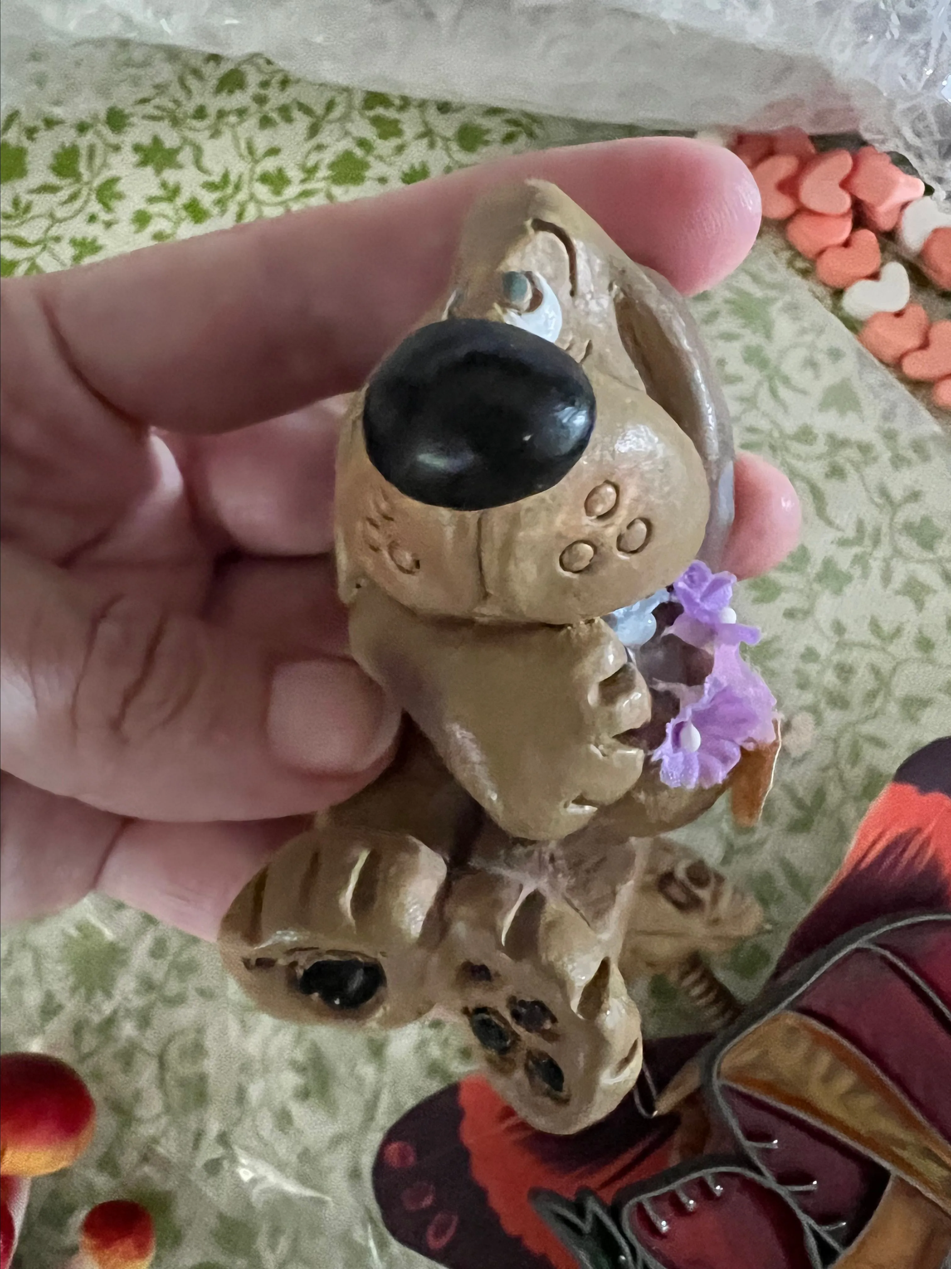 Product image for Russ clay dog with lavender flowers