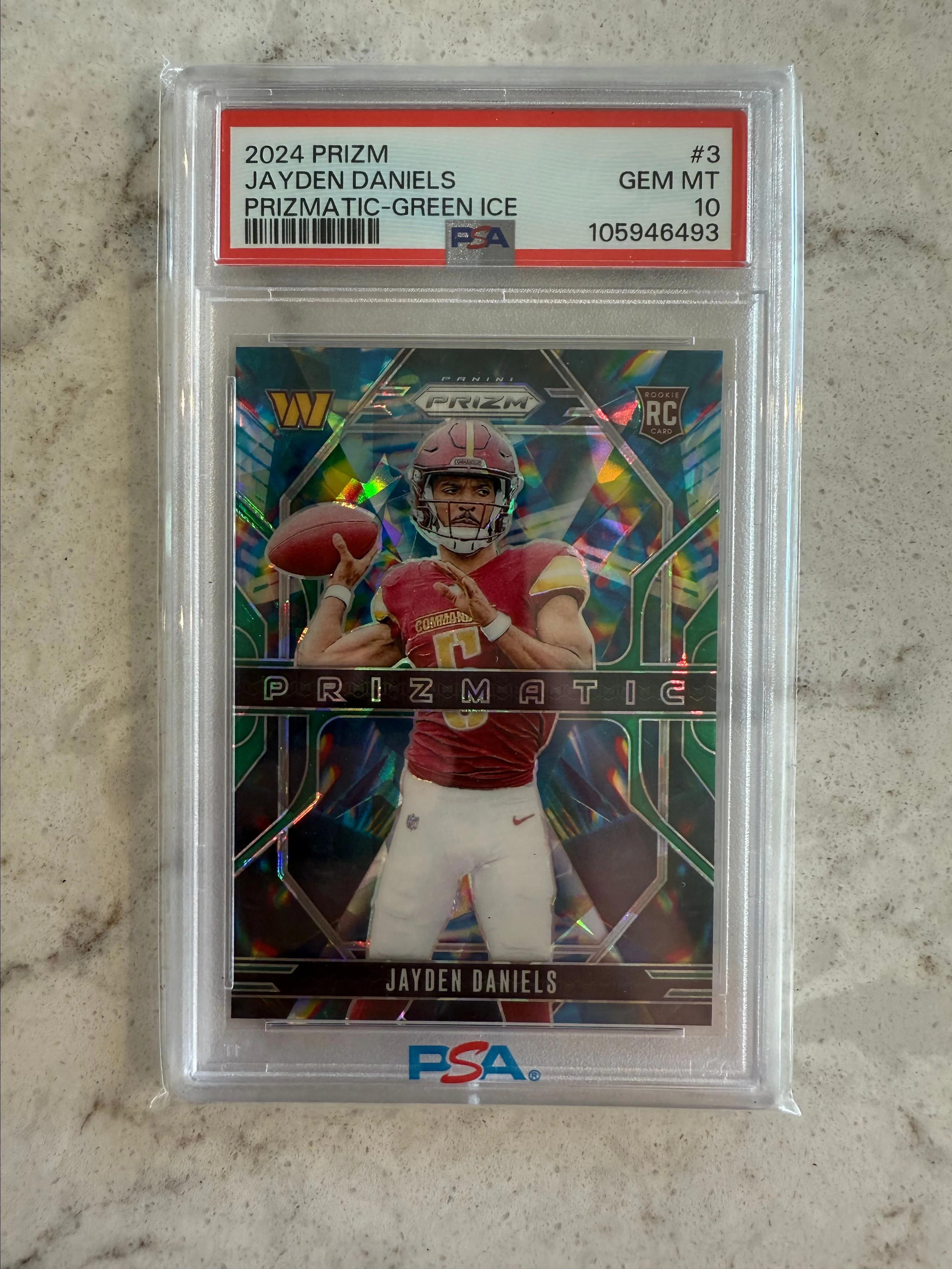 Product image for 2024 Prizm Jayden Daniels Prizmatic Green Ice PSA 10