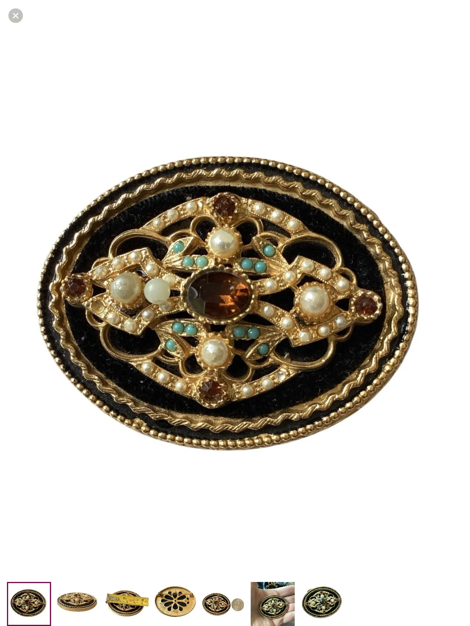 Product image for 1960's Victorian Style Velvet & Gem Brooch