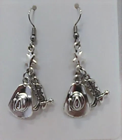 Product image for ESW6. Earrings Cowboy Hat Boots Silver-tone Western Vibe Pierced NWT 