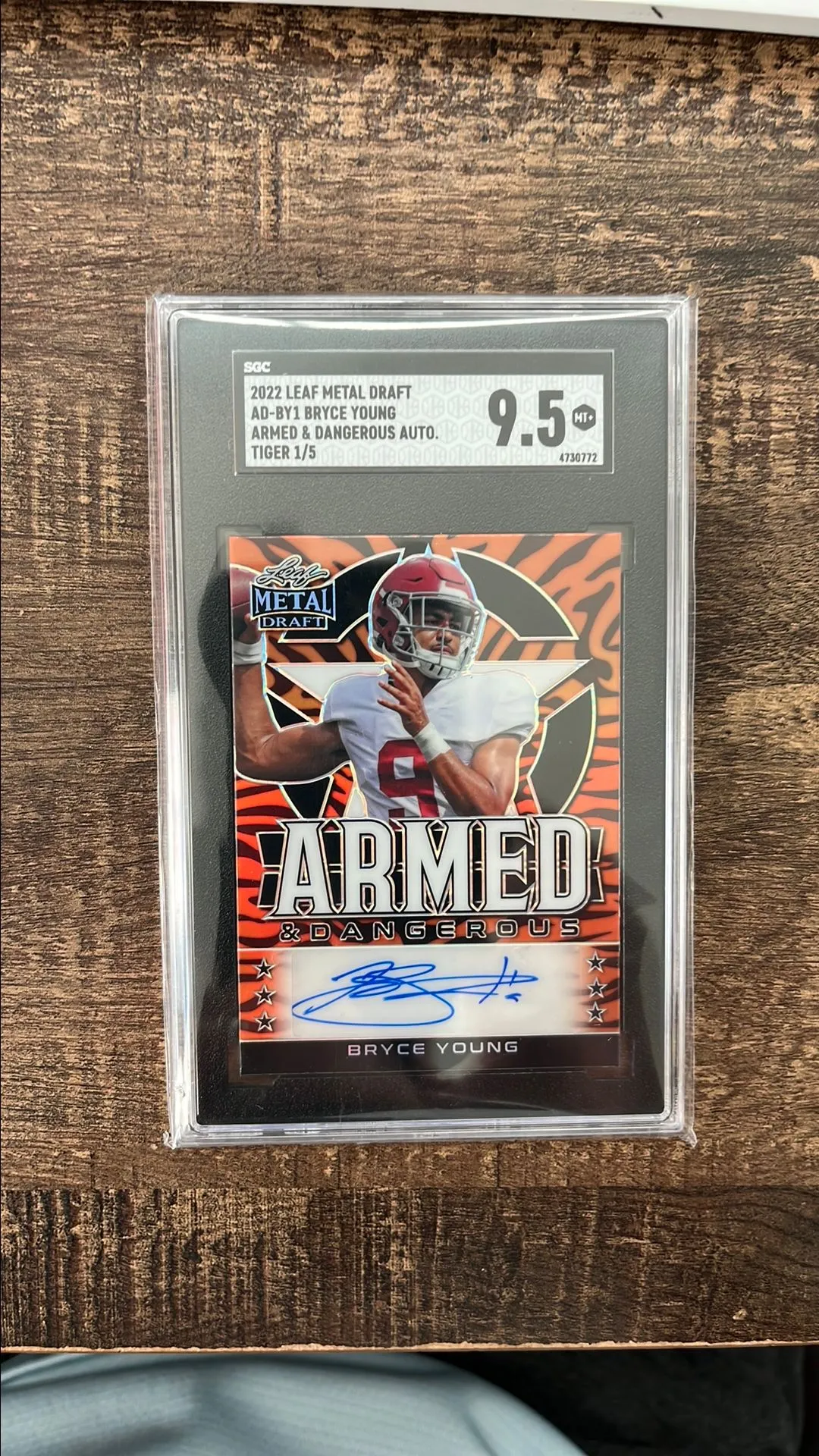 Product image for 2022 Leaf Metal Draft Bryce Young SGC Armed & Dangerous Auto. Tiger 9.5