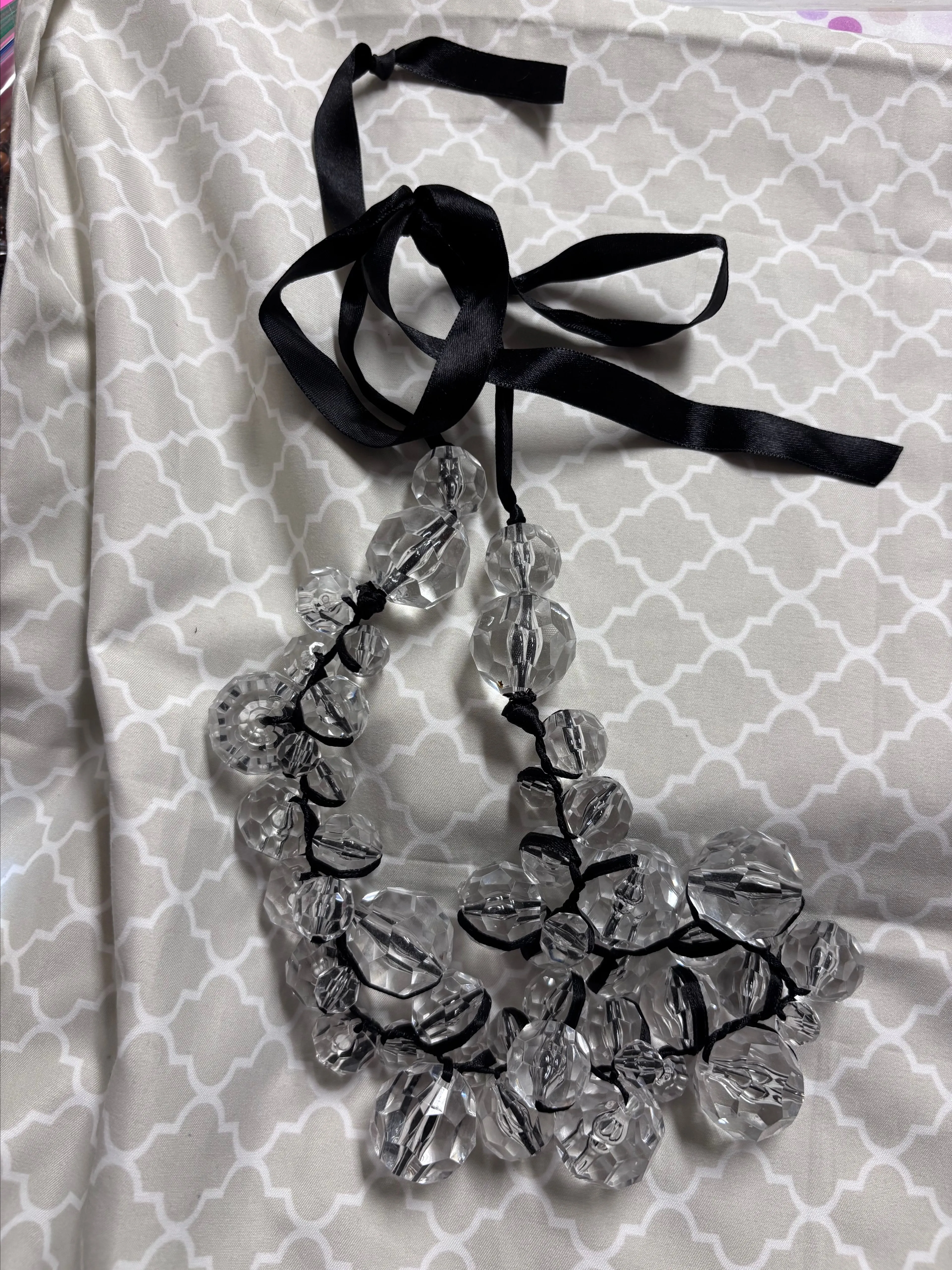 Product image for Clear hard plastic sparkles on black ribbon