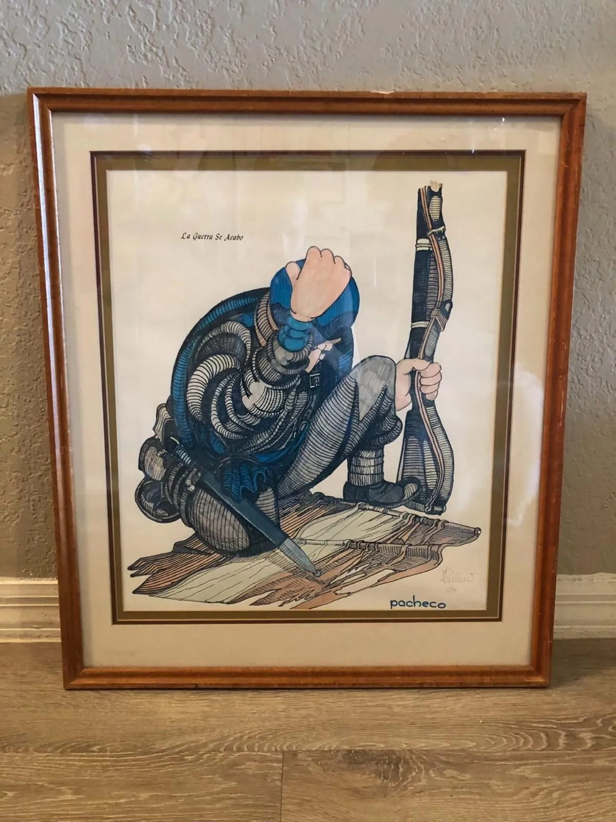Product image for Pacheco “La Guerra Se Acabo” Signed Painting 5/500 Framed
