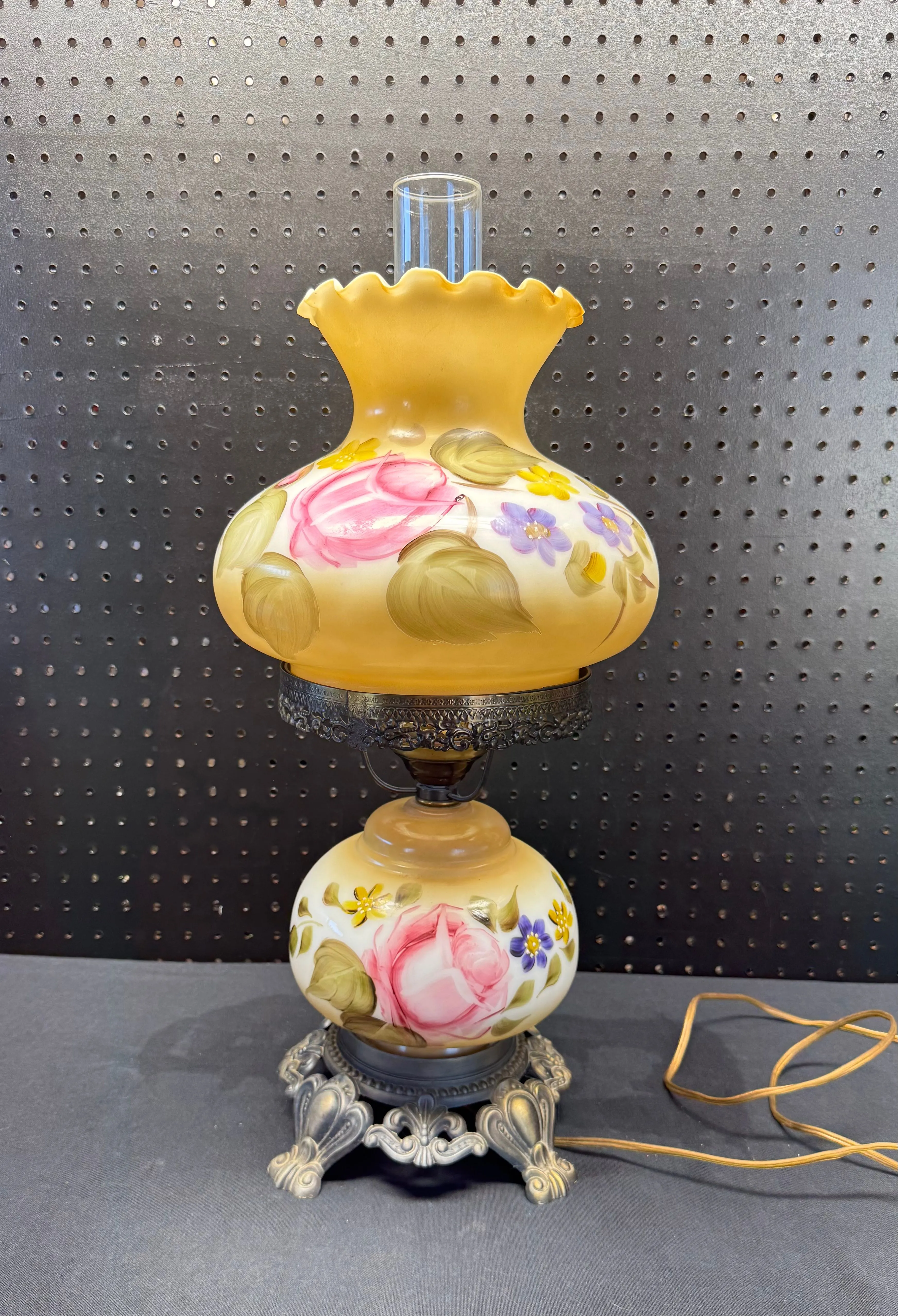 Product image for Antique Hand Painted Rose Floral Gone With The Wind Globe Lamp 23"