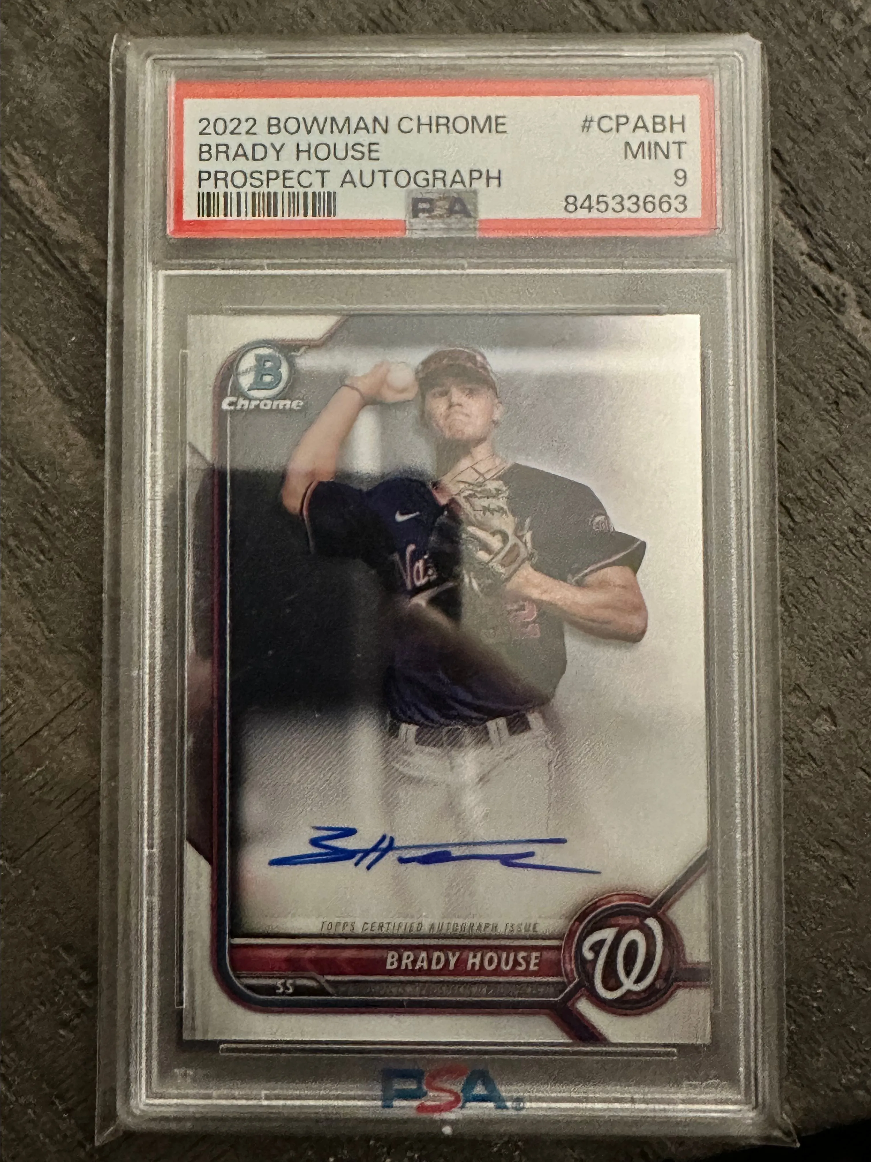 Product image for 2022 Bowman Chrome Prospect Autographs Brady House CPABH Prospect Autograph PSA MINT 9