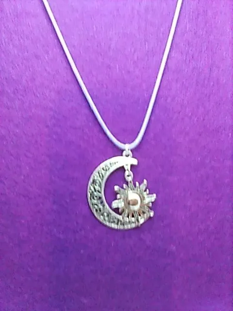 Product image for NHM. Necklace Moon Sun Silver-tone Charm On Lilac Cord Handcrafted New 