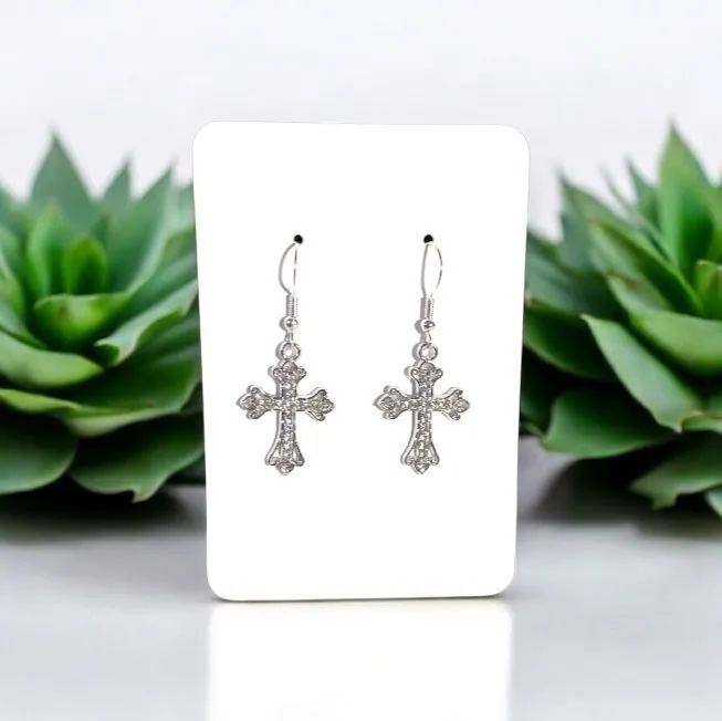 Product image for 31. Silver Tone Cross Rhinestone Dangle Earrings