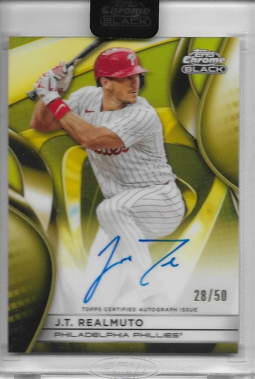 Product image for Topps Chrome Black J.T. Realmuto (Philadelphia Phillies) On Card Autograph Baseball 28/50 [2025]