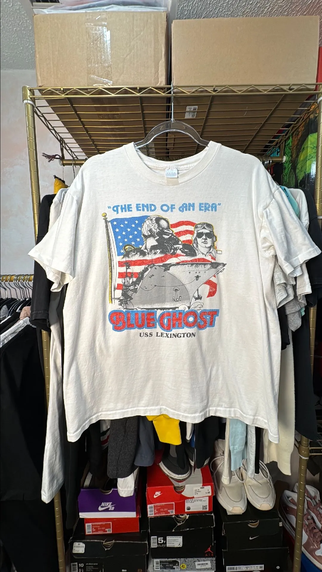 Product image for Vintage 1991 USS Lexington Blue Ghost Navy Tee L 22x24
