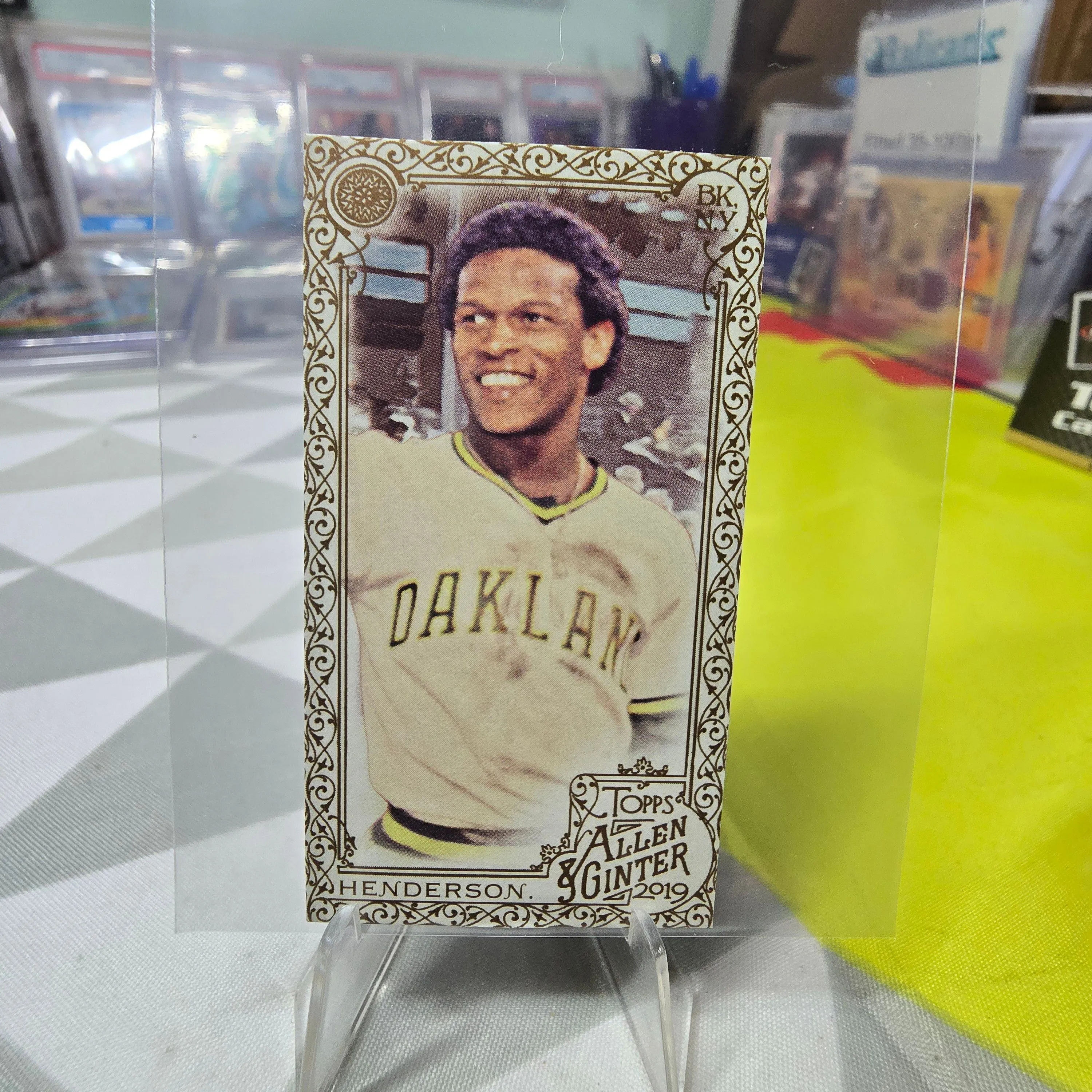 Product image for 2019 Topps Allen Ginter #46 Rickey Henderson Gold Border Mini Oakland Athletics